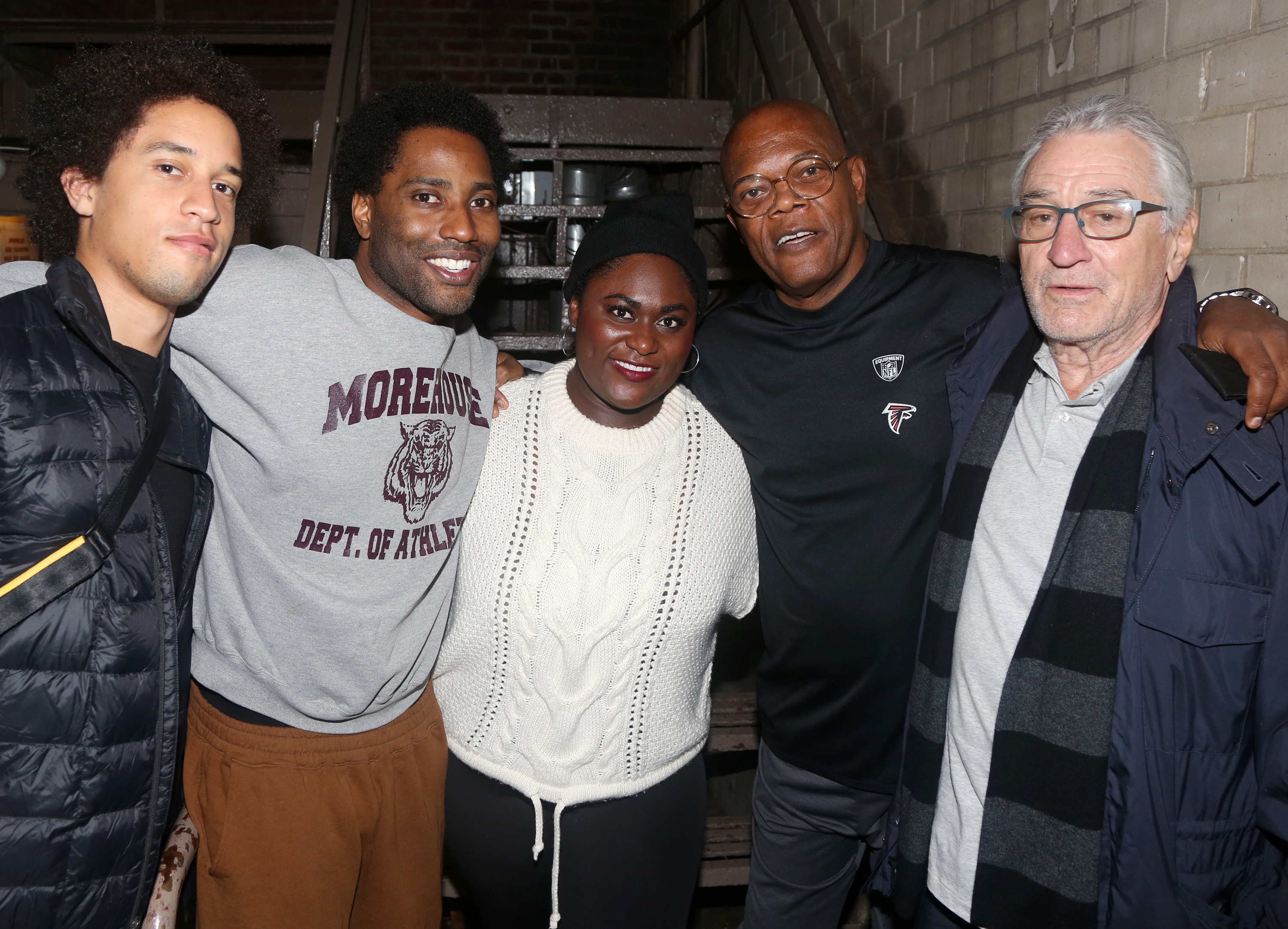 Julian Henry De Niro, John David Washington, Danielle Brooks, Samuel L. Jackson, and Robert De Niro backstage at "The Piano Lesson" on Broadway on November 2, 2022, in New York. | Source: Getty Images