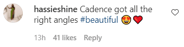 A fan's comment on Eudoxie's photo of her flaunting her baby bump in a bodycon dress. | Photo: Instagram/Eudoxie