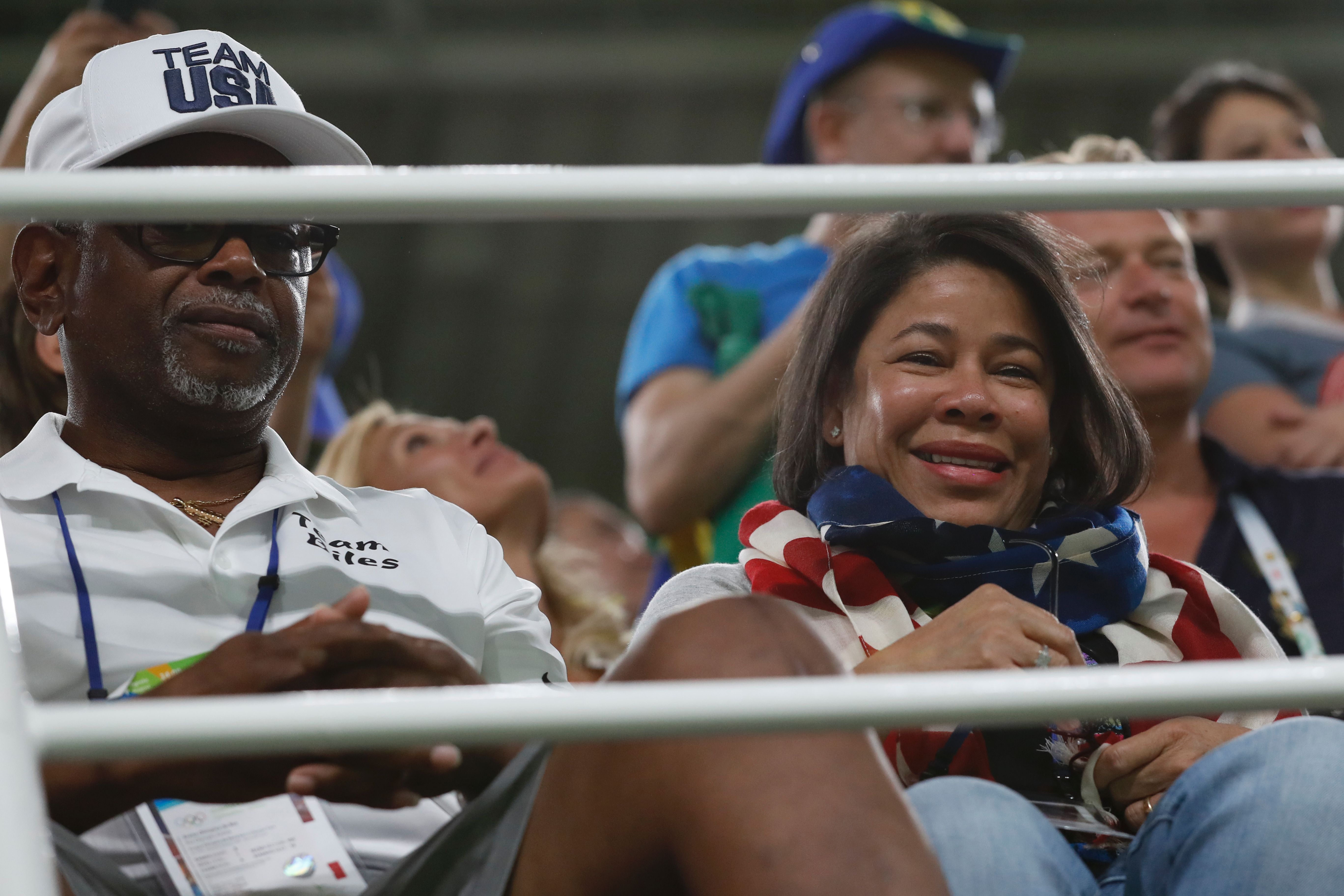 Simone Biles' grand parents attend the women's vault event final of the Artistic Gymnastics at the Olympic Arena during the Rio 2016 Olympic Games in Rio de Janeiro on August 14, 2016. | Source: Getty Images