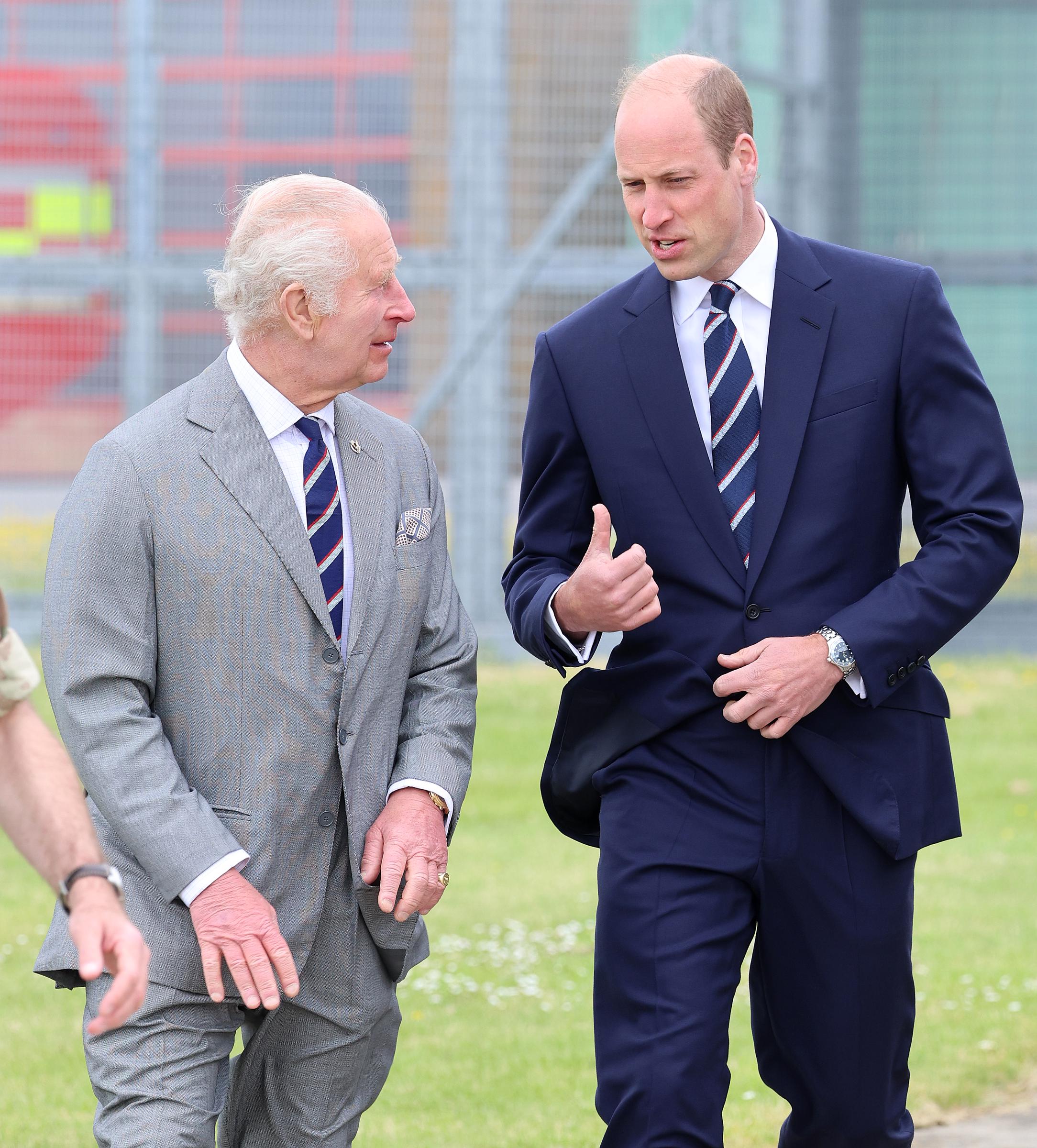 King Charles III and Prince William at the Army Aviation Centre on May 13, 2024, in Stockbridge, Hampshire. | Source: Getty Images