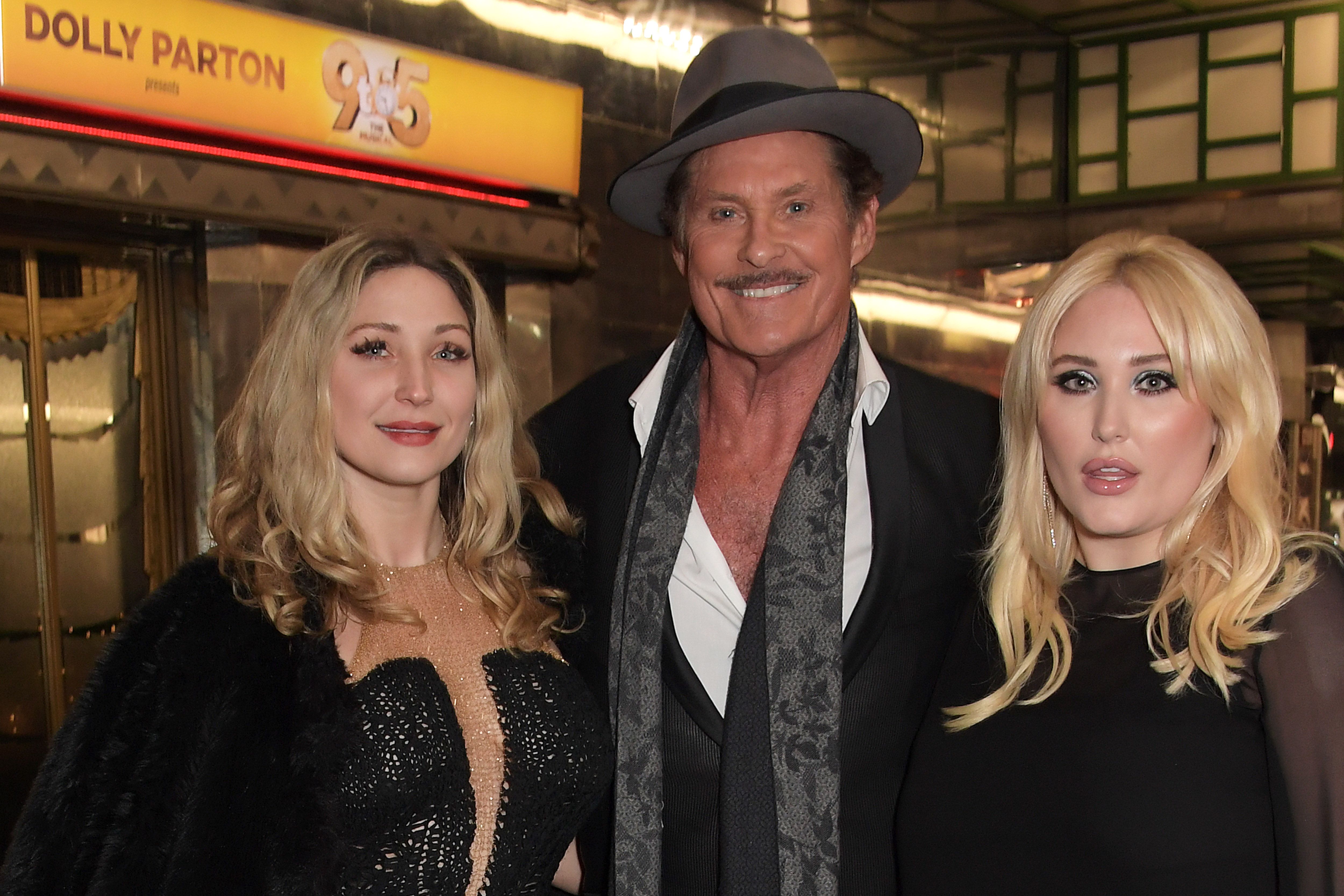 Taylor-Ann Hasselhoff, David Hasselhoff and Hayley Hasselhoff in London in December 2019, after the actor joined the cast of  "9 To 5: The Musical" | Source: Getty Images