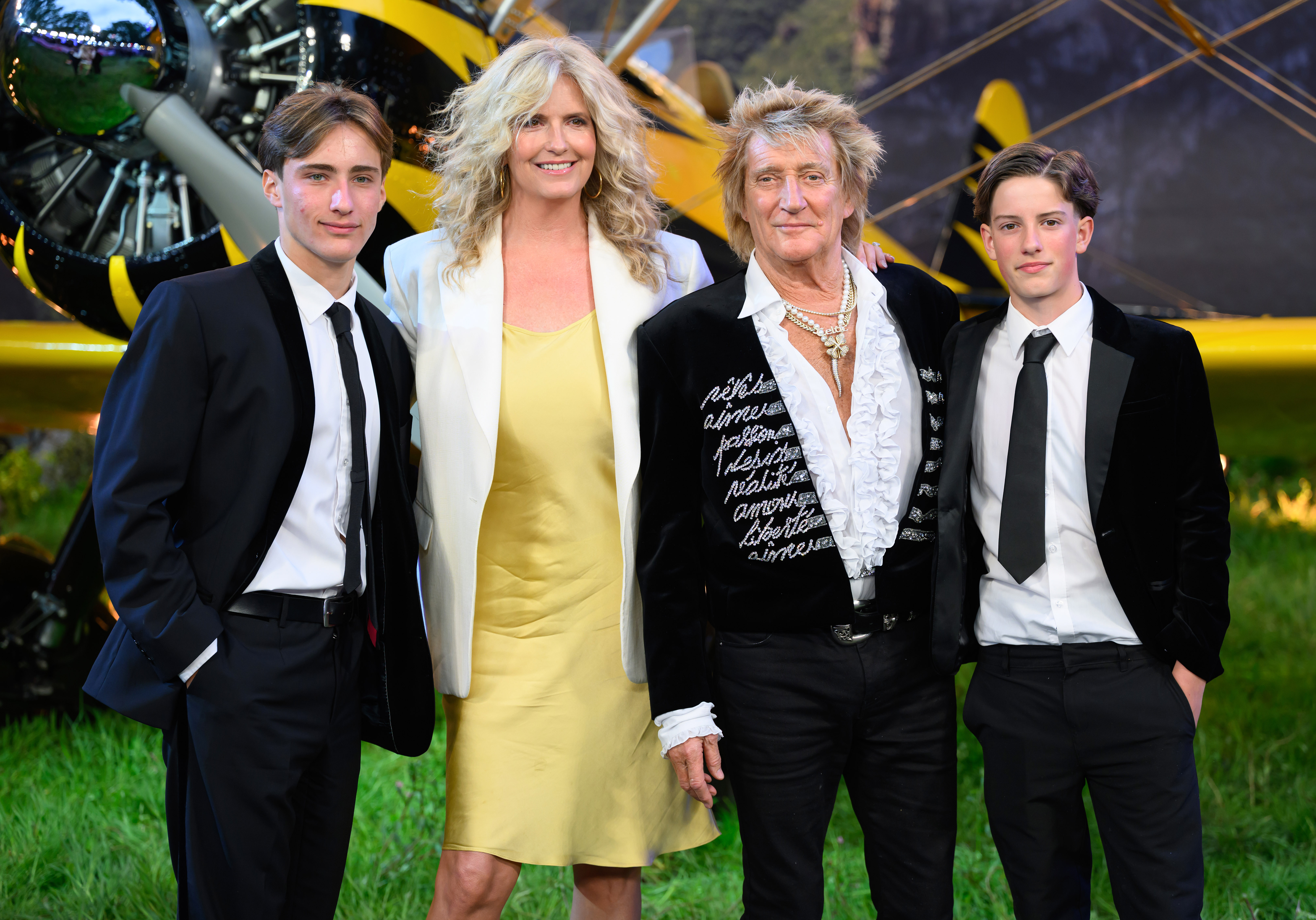Alastair Stewart, Penny Lancaster, Rod Stewart and Aiden Stewart attend the "Mission: Impossible - The Final Reckoning" Global Premiere on May 15, 2025 in London, England.