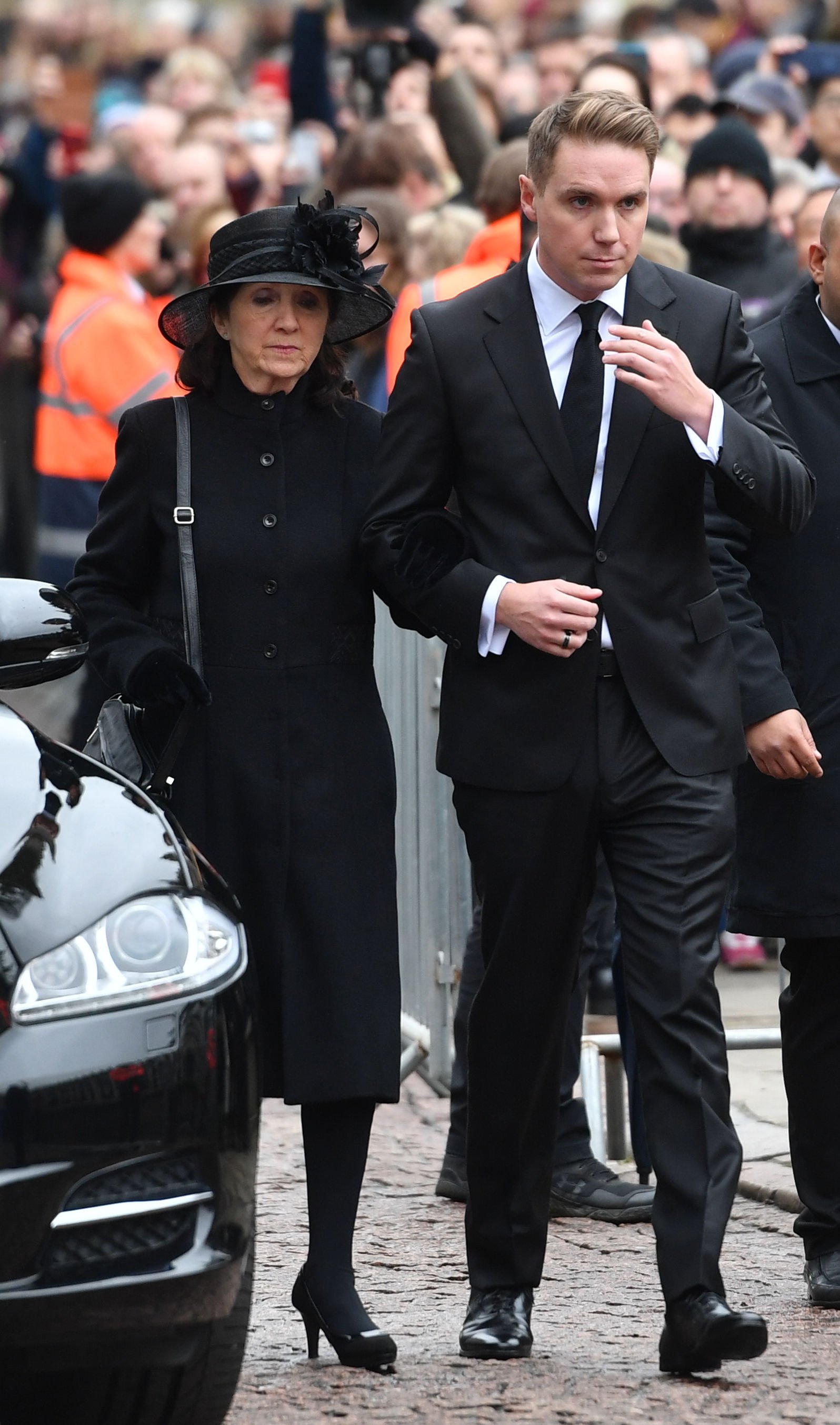 Jane Wilde and her son Timothy Hawking are photographed as they attend Professor Stephen Hawking's funeral at University Church of St Mary the Great on March 31, 2018, in Cambridge | Source: Getty Images