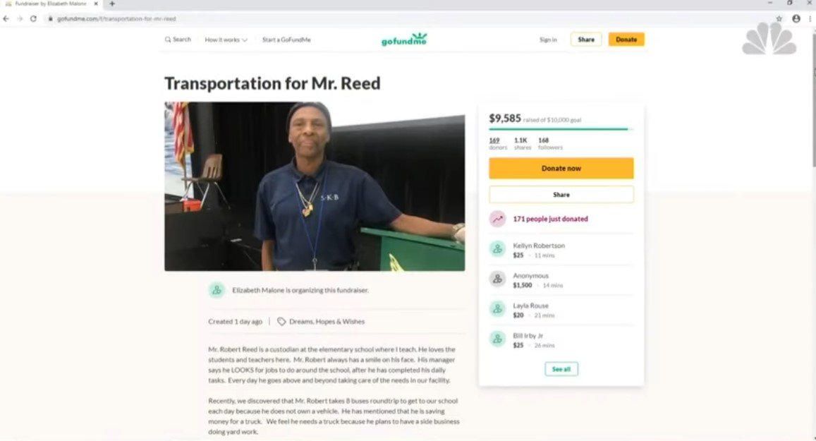 Picture of GoFund Me page that was started for Robert Lee Reed | Source: Youtube/ WSLS 10