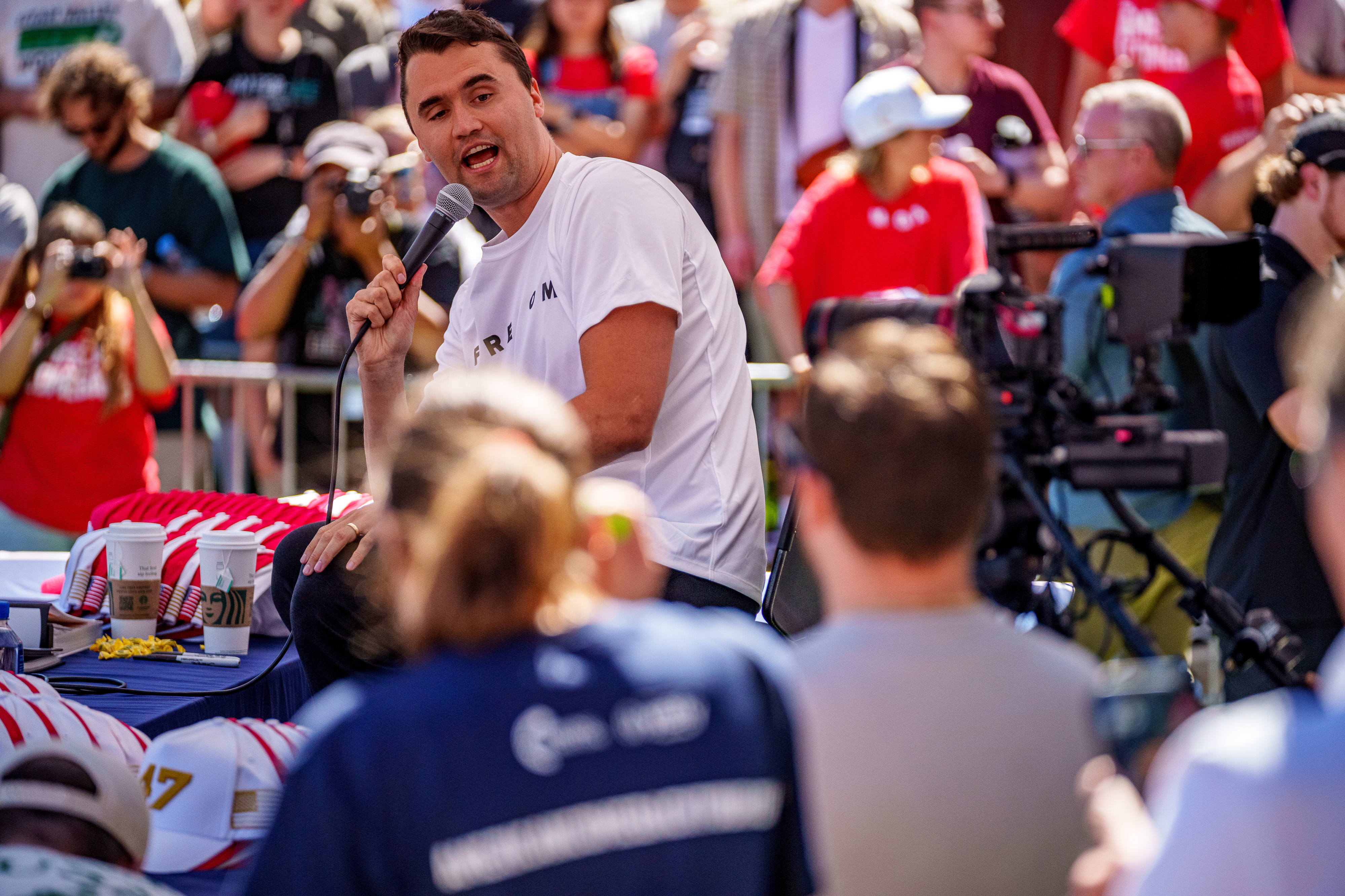 Charlie Kirk speaks at Utah Valley University in Orem, Utah on September 10, 2025 | Source: Getty Images