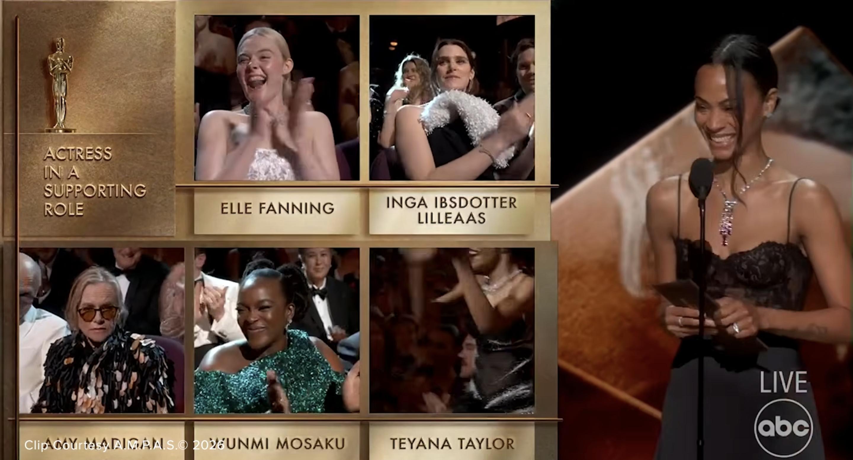 Nominees react as the result is announced during the live broadcast | Source: YouTube/ABCNews