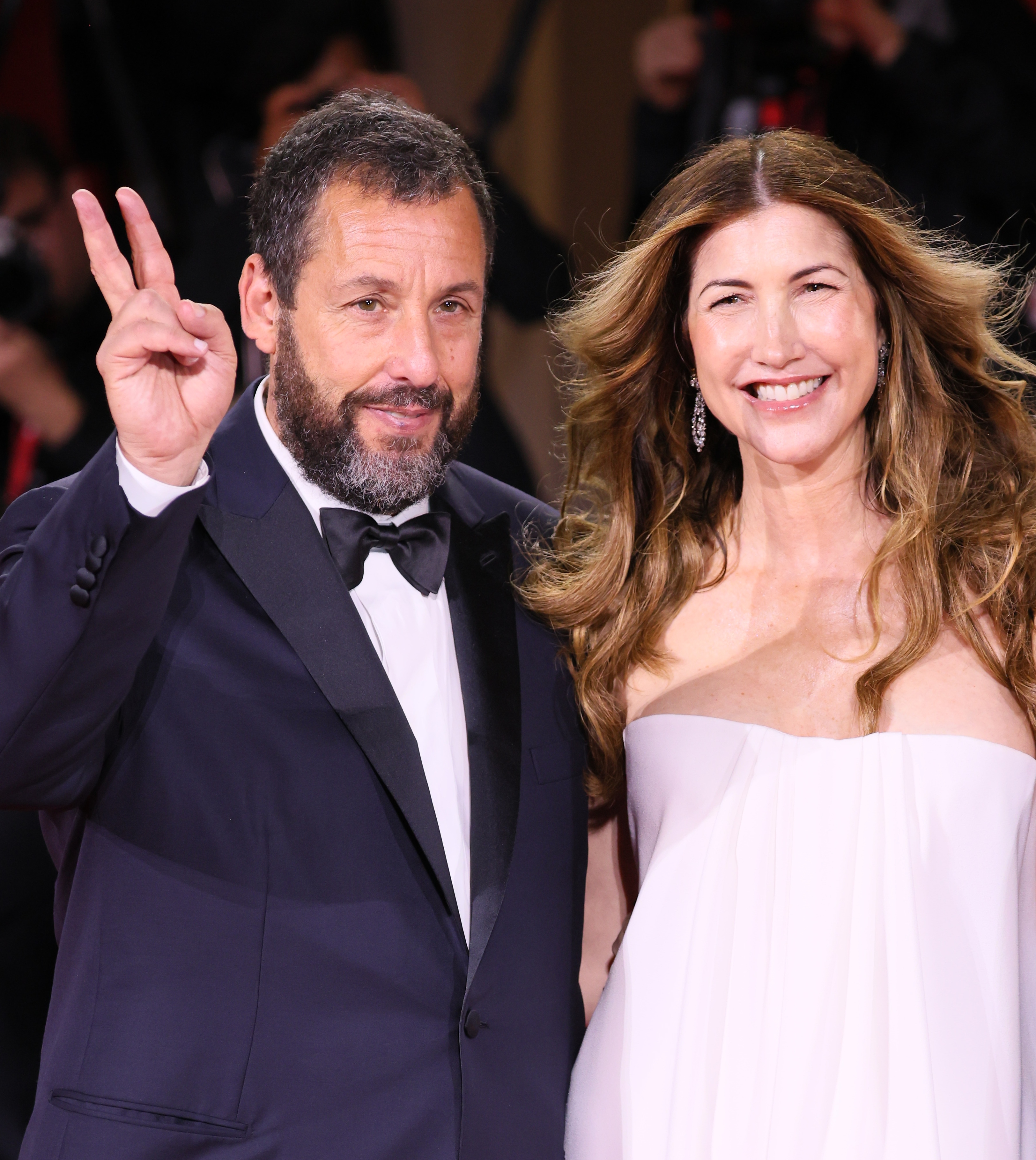 Adam and Jackie Sandler attend the "Jay Kelly" red carpet during the 82nd Venice International Film Festival on August 28, 2025. | Source: Getty Images