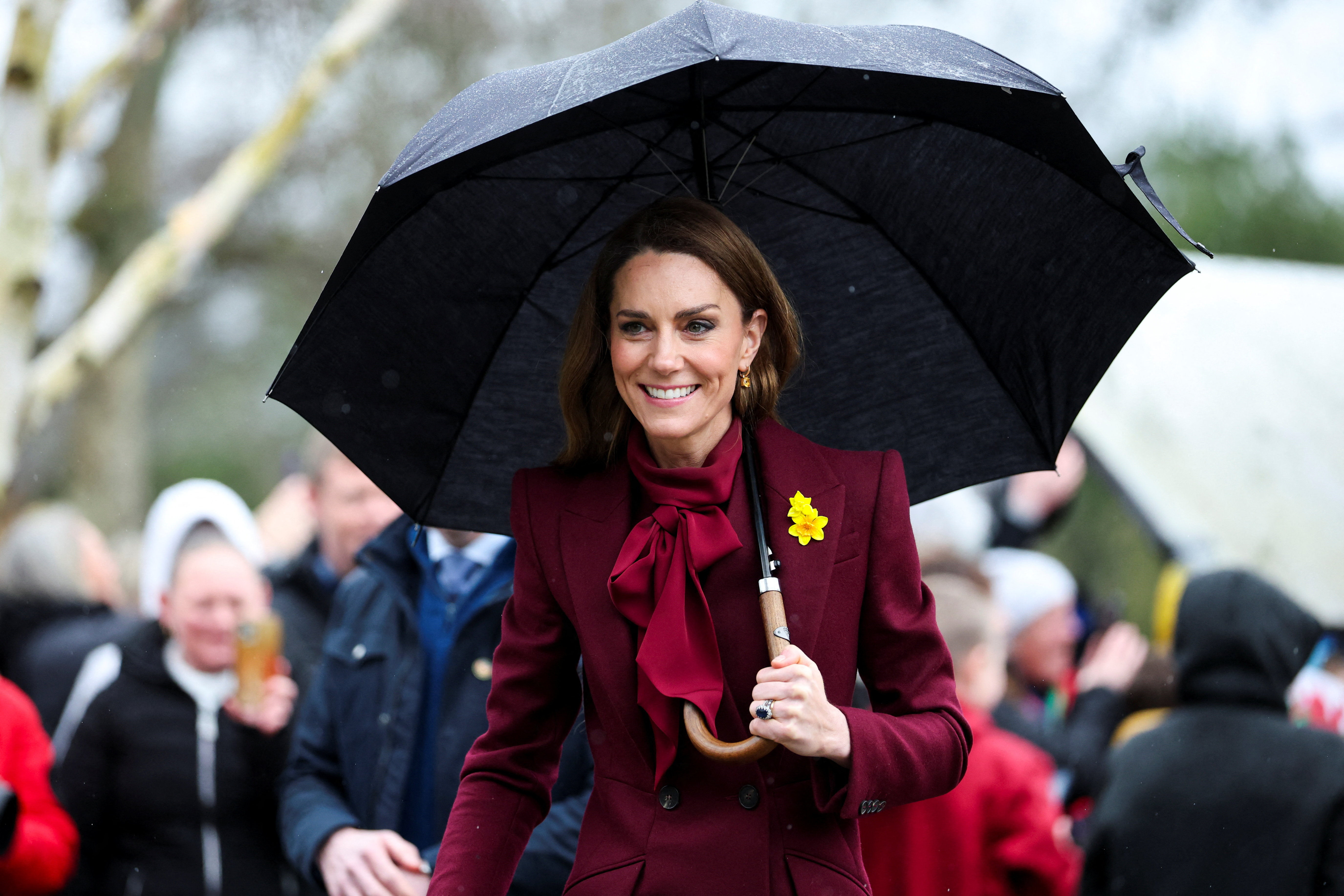 Catherine, Princess of Wales, arrives to visit a project funded by the Alexandra Reinhardt Memorial Award, focused on supporting the well-being of the children and young people in the local area at Oriel Davies, a public contemporary art gallery on 26 February 2026 in Newtown, Wales. | Source: Getty Images