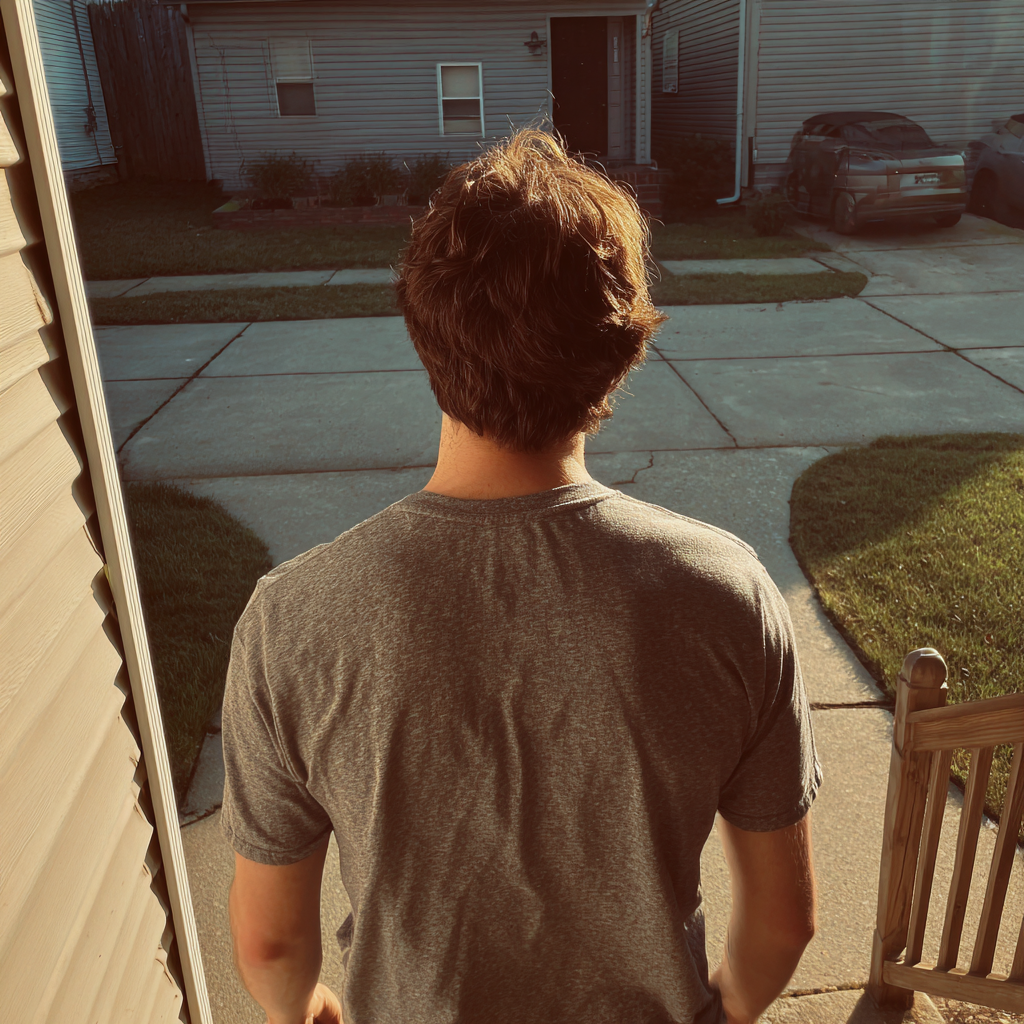 A man walking down porch steps | Source: Midjourney