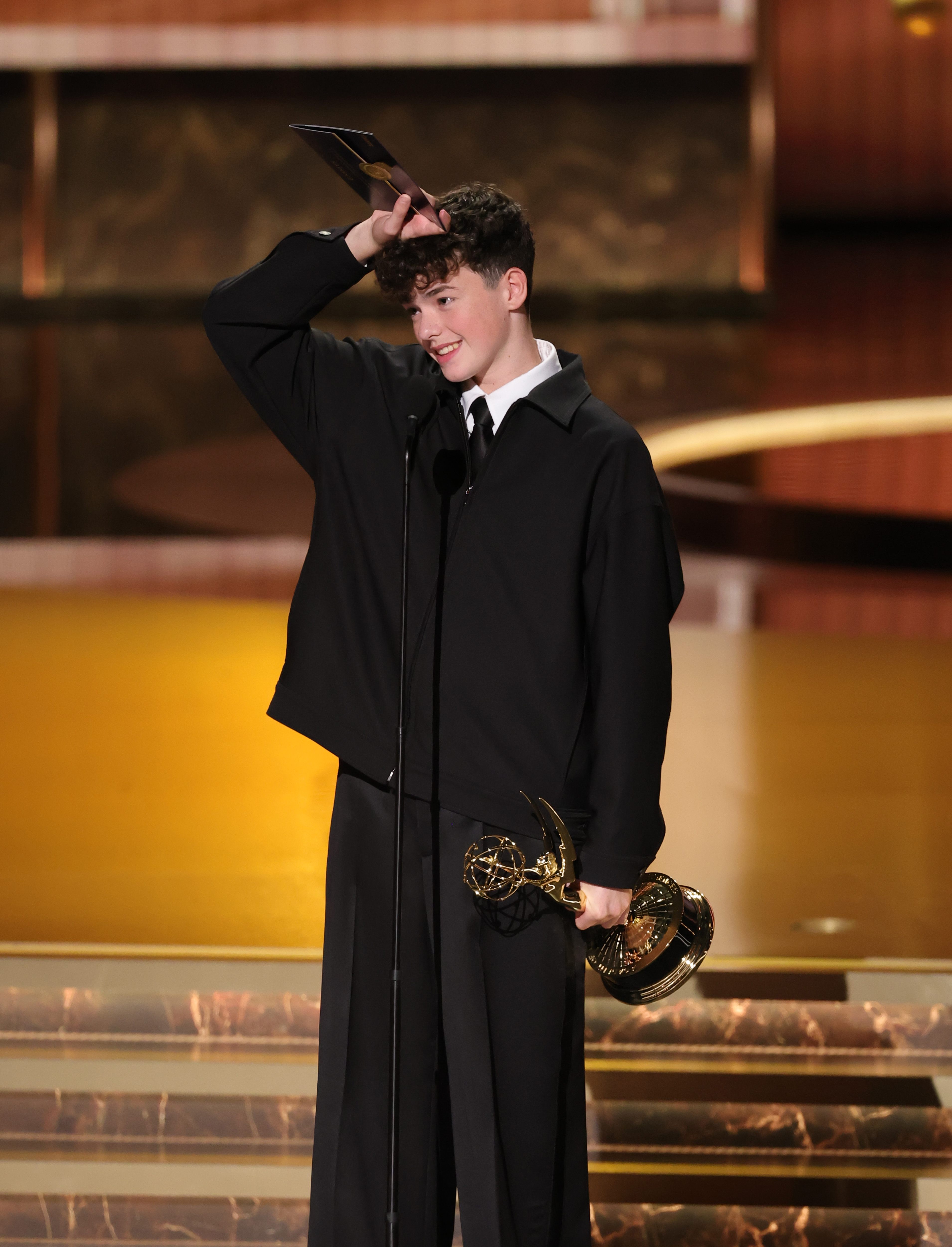 Owen Cooper during his acceptance speech at the 2025 Emmys. | Source: Getty Images