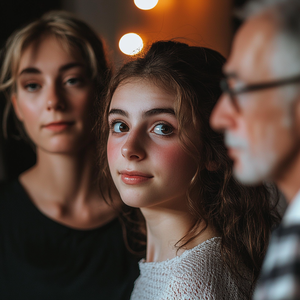 A girl looking at her father | Source: Midjourney