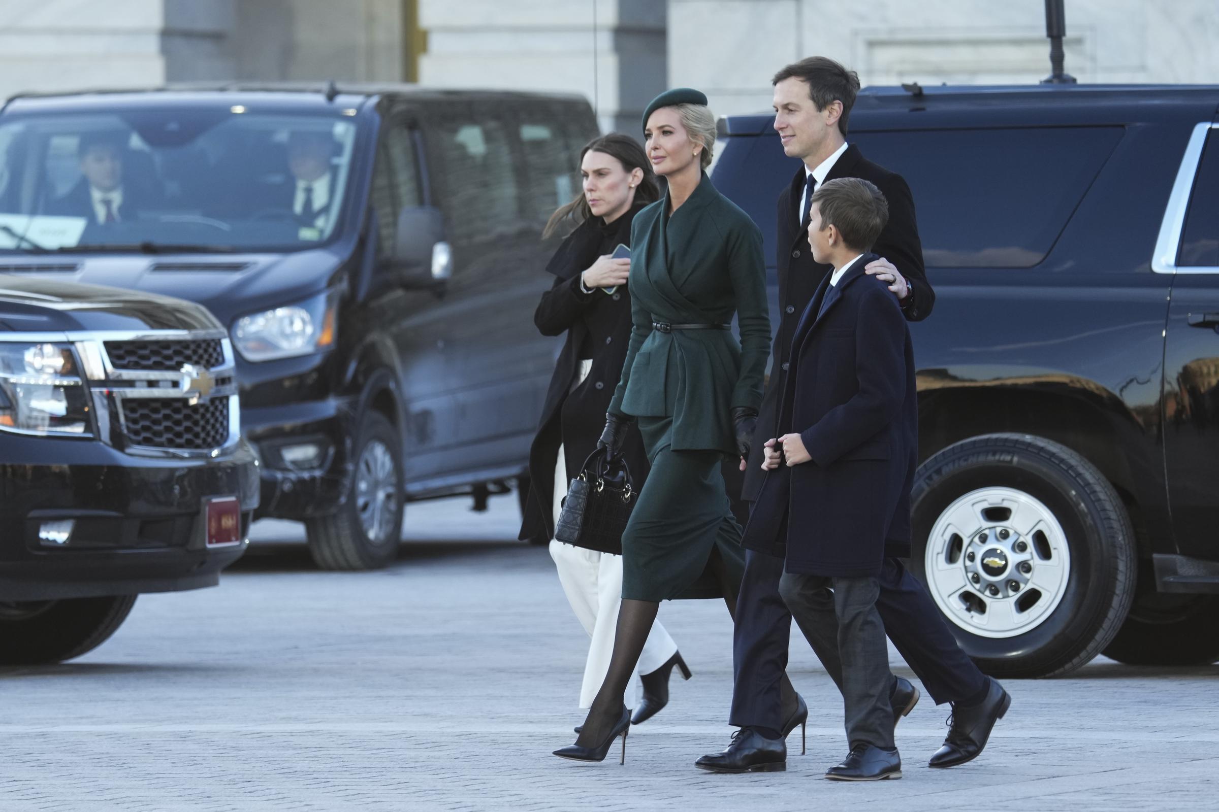 Ivanka Trump, Jared Kushner and their son Joseph departing from the East Front of the United States Capitol. | Source: Getty Images