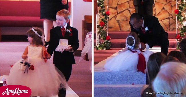 Overwhelmed flower girl stole the show at wedding