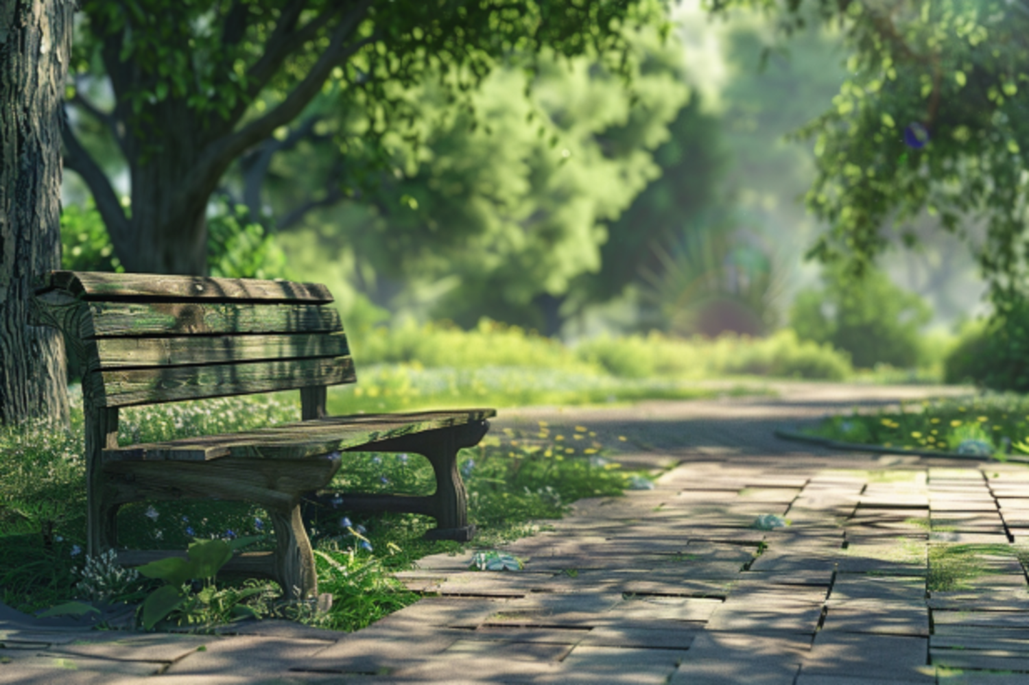 The wooden bench at the park where Esther and William had their first date | Source: Midjourney