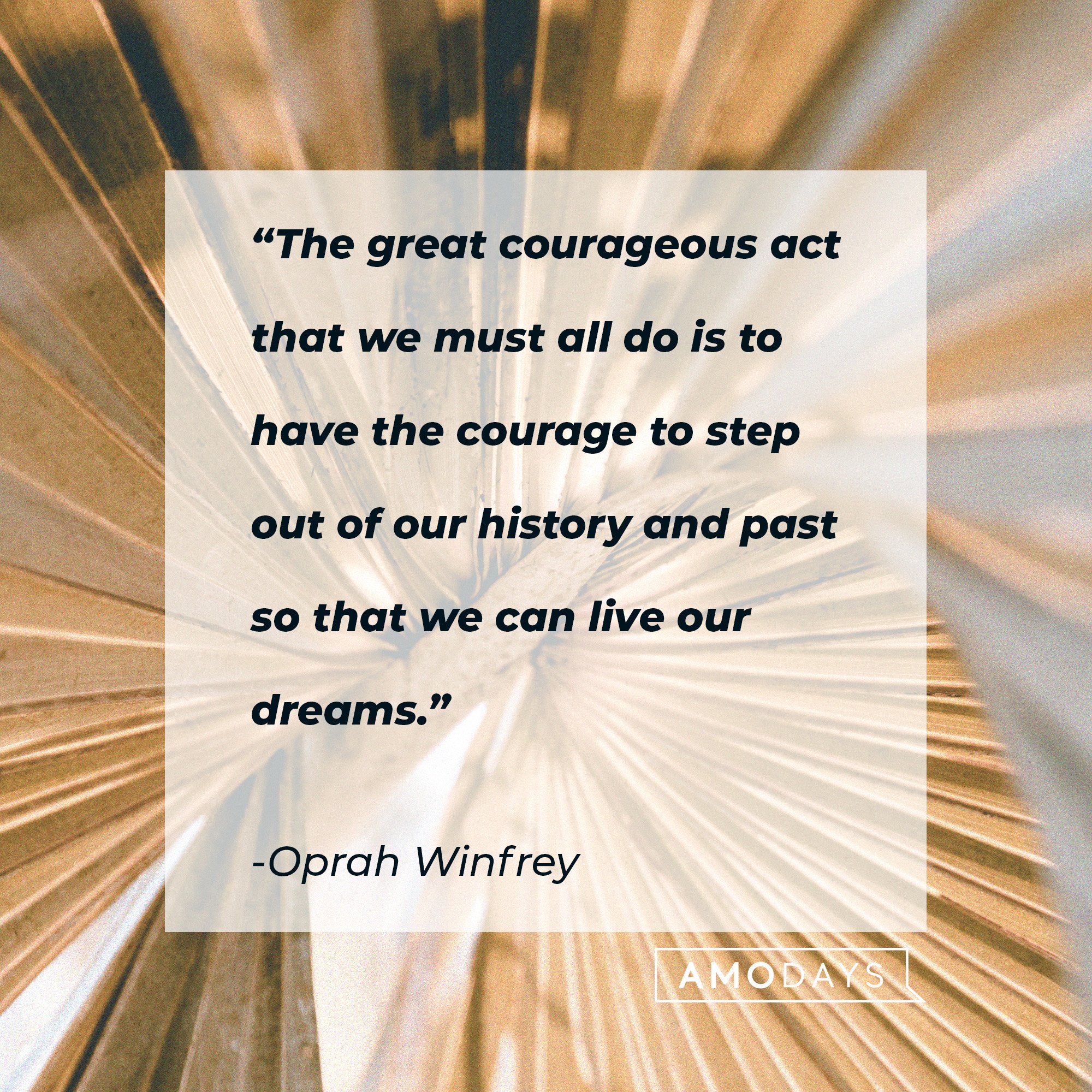  Oprah Winfrey's quote: “The great courageous act that we must all do is to have the courage to step out of our history and past so that we can live our dreams.” | Image: AmoDays