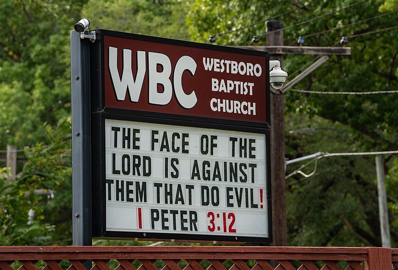 A sign at the Westboro Baptist Church in Topeka, Kansas taken in 2018 | Source: Wikimedia Commons/tony@tonywebster.com