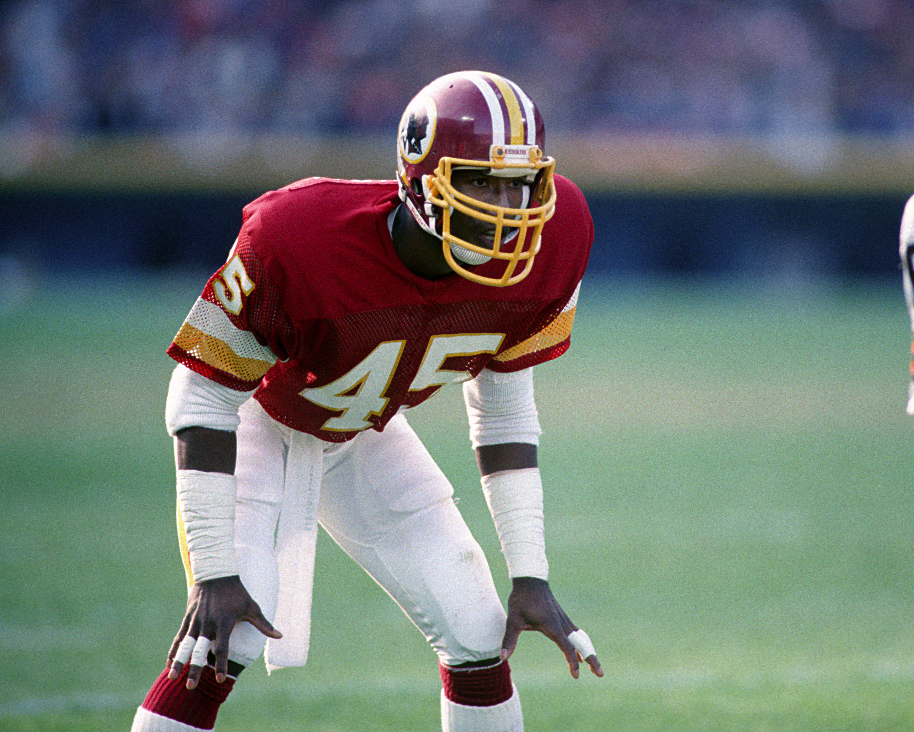 Barry Wilburn #45 of the Washington Redskins during a game against the Cleveland Browns at Municipal Stadium on October 27, 1985 in Cleveland, Ohio. | Source: Getty Images