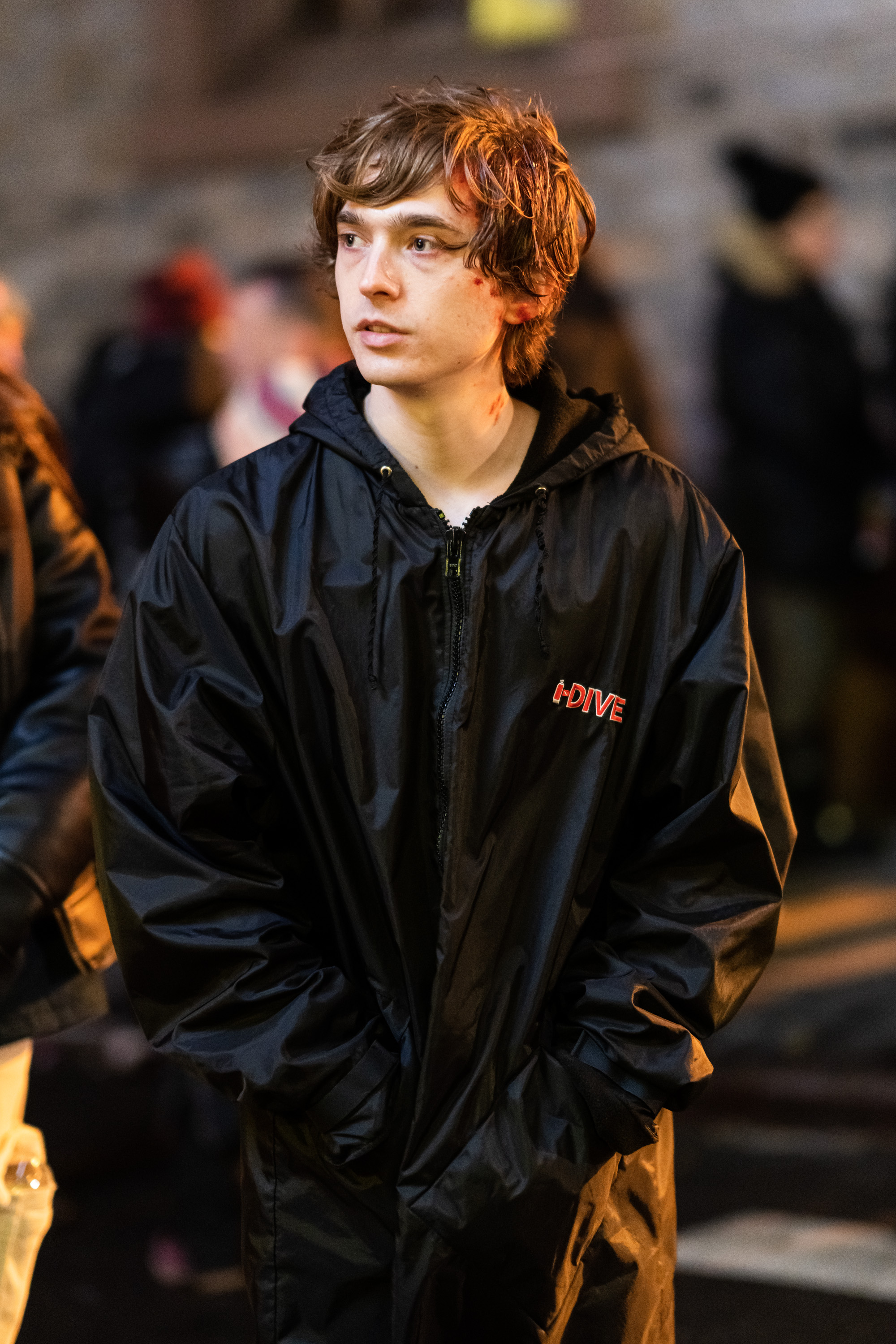 Austin Abrams during the filming of 'Wolves' in Chinatown on February 6, 2023, in New York City. | Source: Getty Images