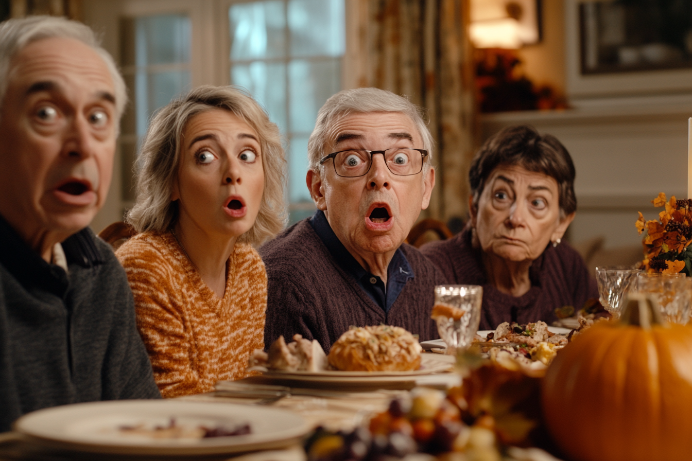 Startled Thanksgiving dinner guests | Source: Midjourney