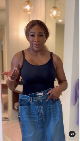 Serena Williams showcasing her weight loss journey by trying on her denim skirt to see if it fits posted on May 22, 2024 | Source: Instagram/serenawilliams