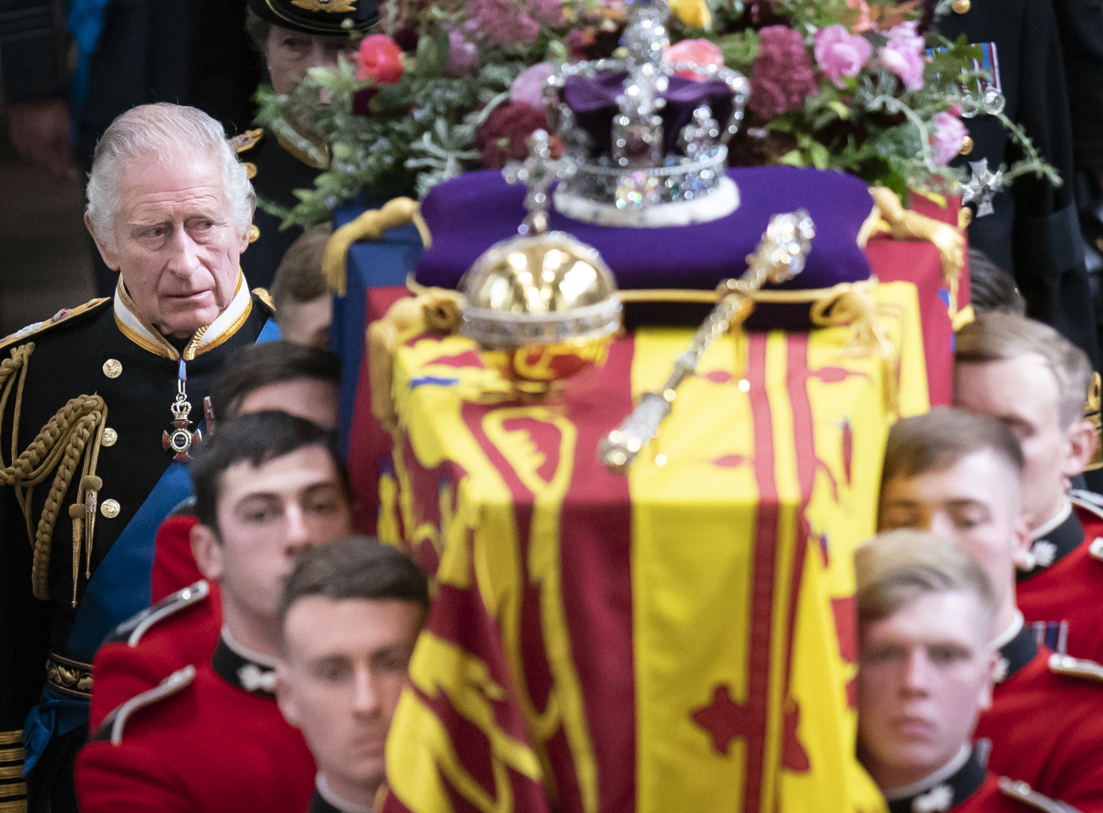 King Charles III and members of the royal family follow behind the coffin of Queen Elizabeth II as it is carried out of Westminster Abbey after her State Funeral in London, England, on September 19, 2022. | Source: Getty Images