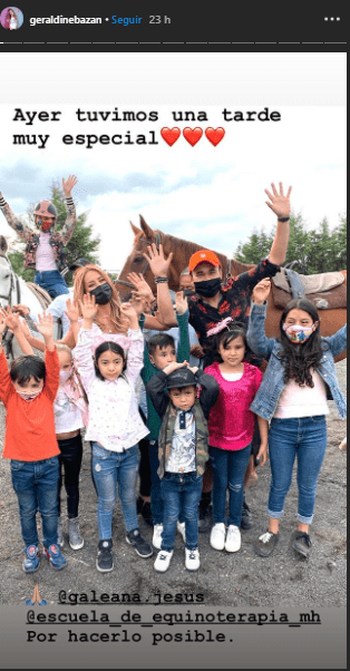 Geraldine Bazán haciendo voluntariado en un centro de equitación.│ Foto: Captura de Instagram/ geraldinebazan Geraldine Bazán haciendo voluntariado en un centro de equitación.│ Foto: Captura de Instagram/ geraldinebazan