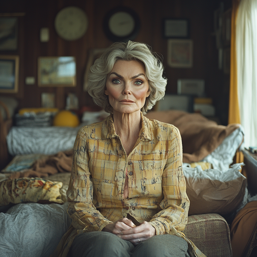 An upset woman in a crammed house | Source: Midjourney