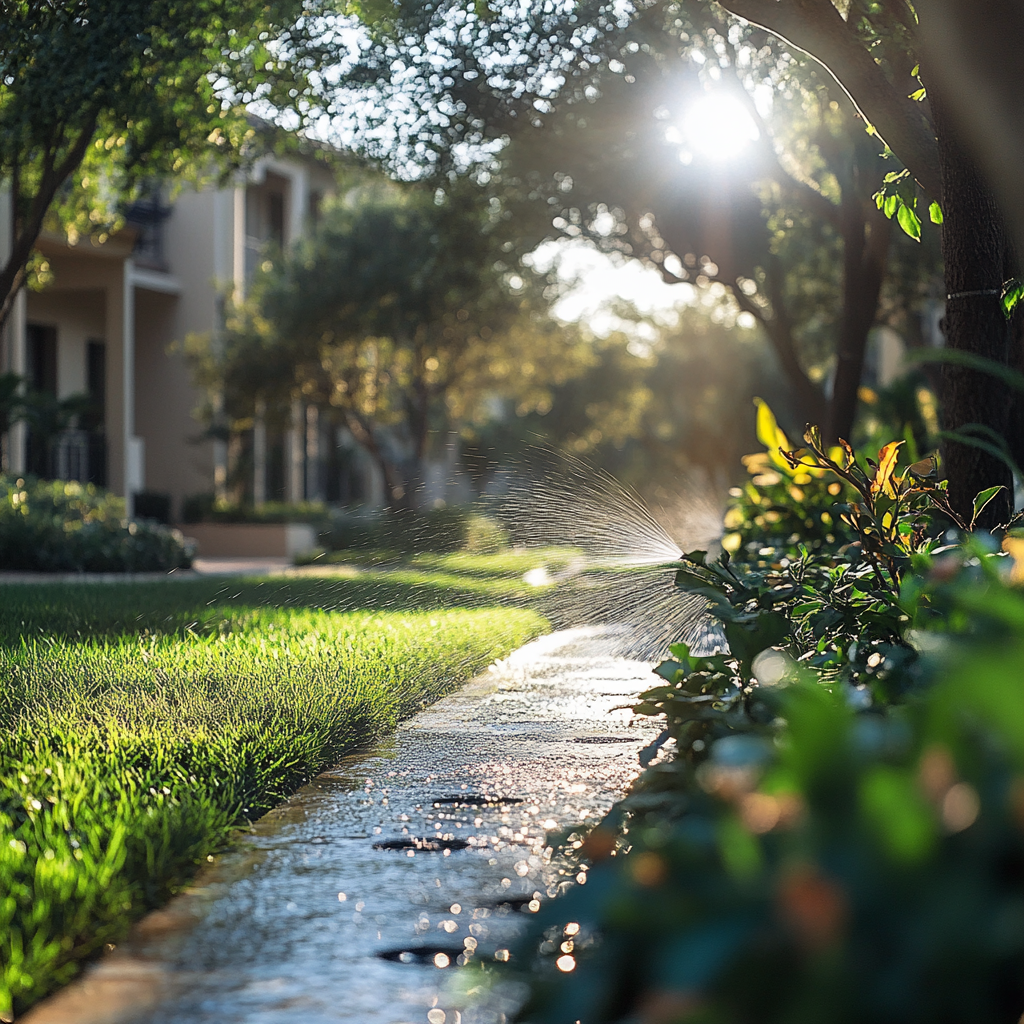 A garden maintained by a state-of-the-art underground sprinkler system | Source: Midjourney