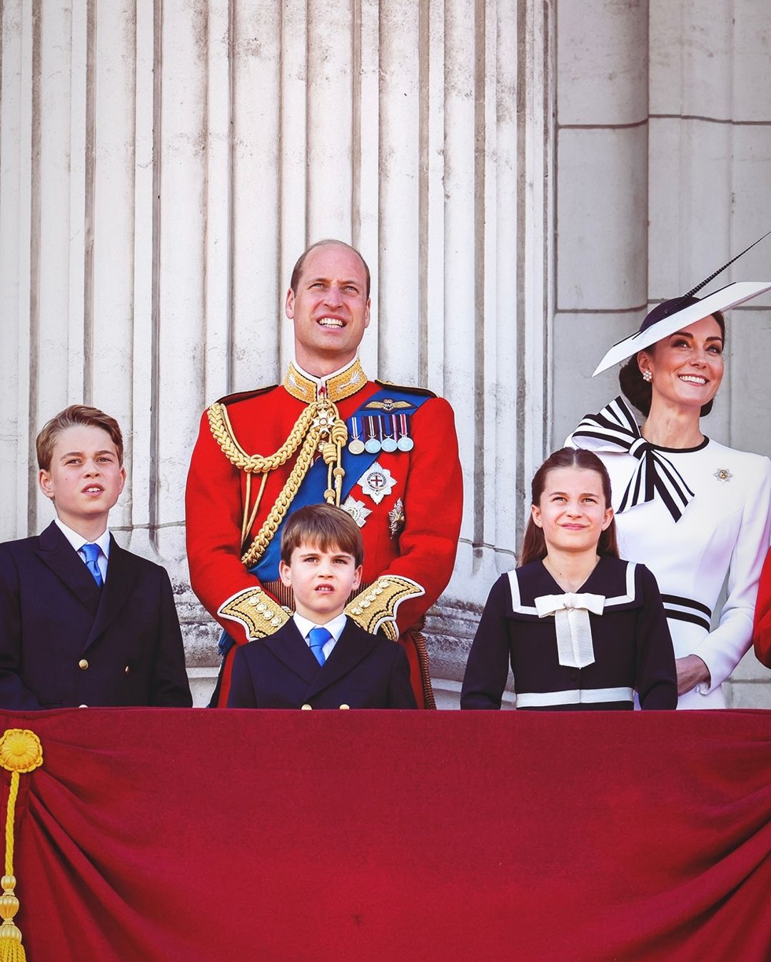 Prince George of Wales, Prince William, Prince of Wales, Prince Louis of Wales, Princess Charlotte of Wales, and Catherine, Princess of Wales during Trooping the Colour in London, England, on an Instagram post dated June 16, 2024. | Source: Instagram/princeandprincessofwales/