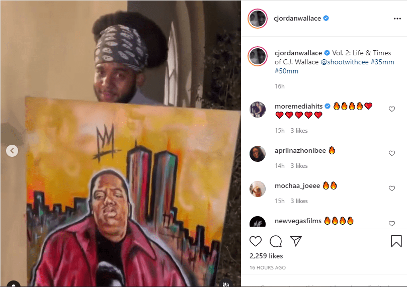 CJ Wallace poses with a portrait of his late dad, Notorious B.I.G in an Instagram video | Source: instagram.com/cjordanwallace