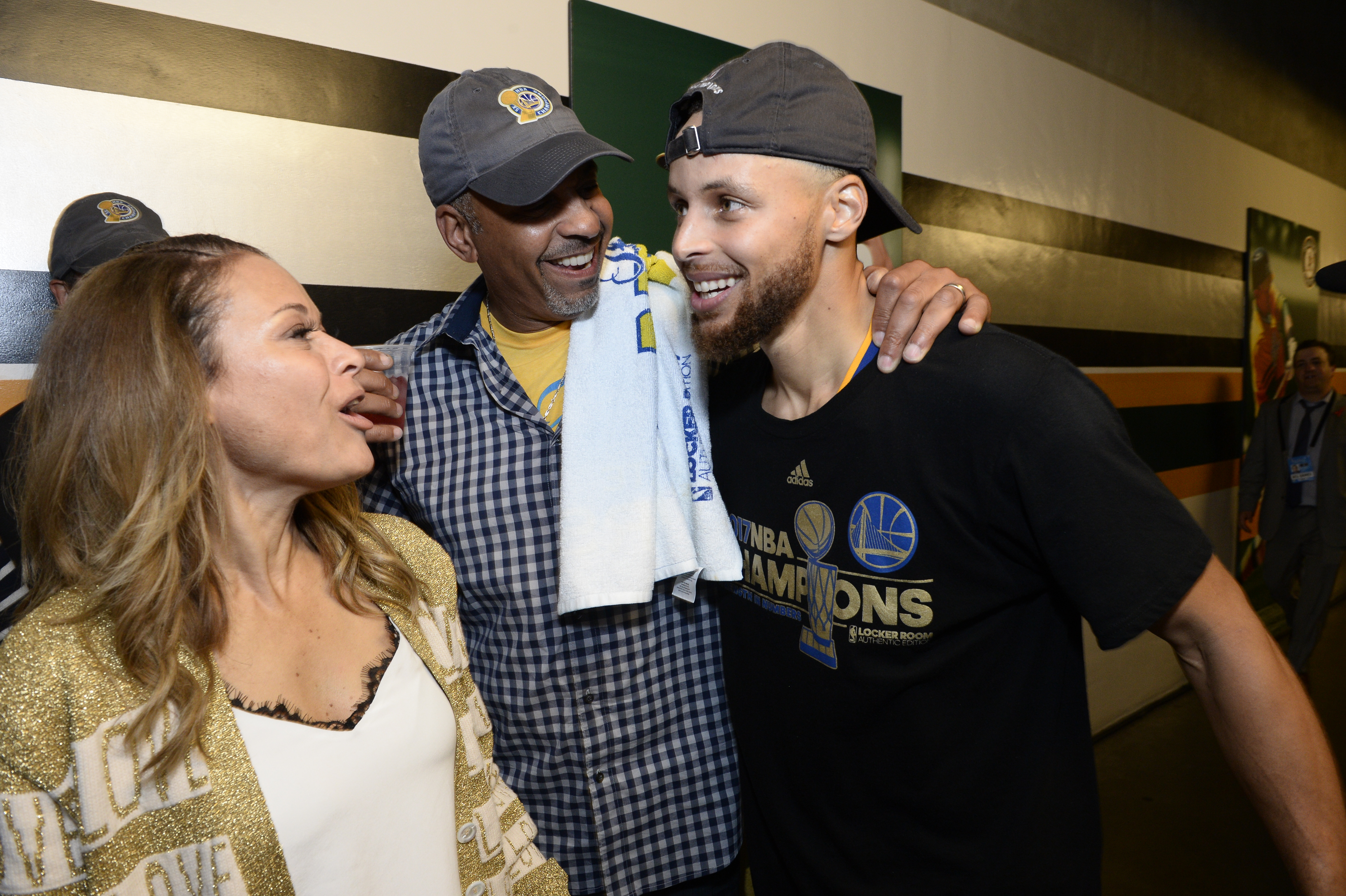 Stephen Curry celebrating with his parents Sonya and Wardell Curry after winning game five of the 2017 NBA Finals against the Cleveland Cavaliers on June 12, 2017, in Oakland, California. | Source: Getty Images