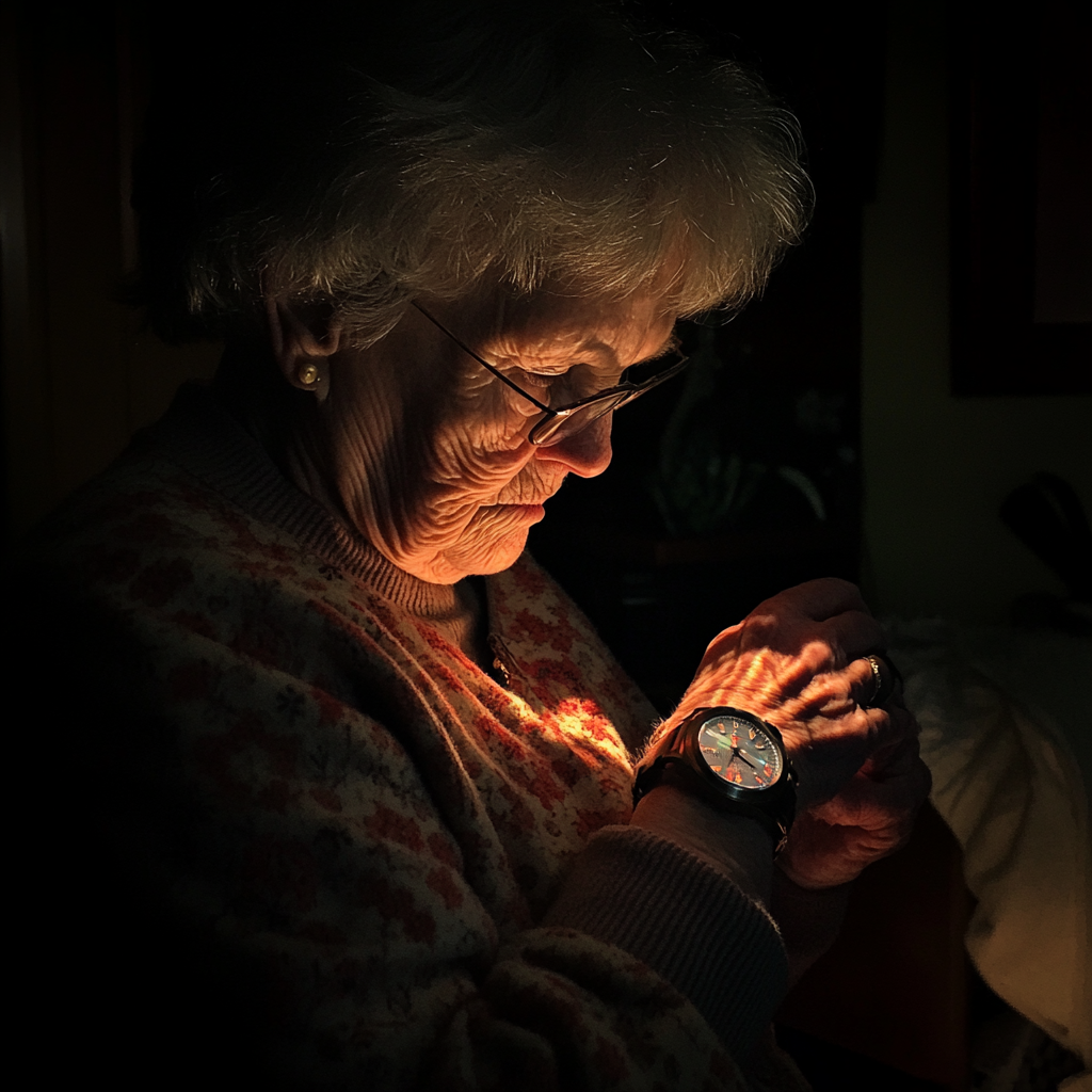 A grandmother looking at her watch | Source: Midjourney