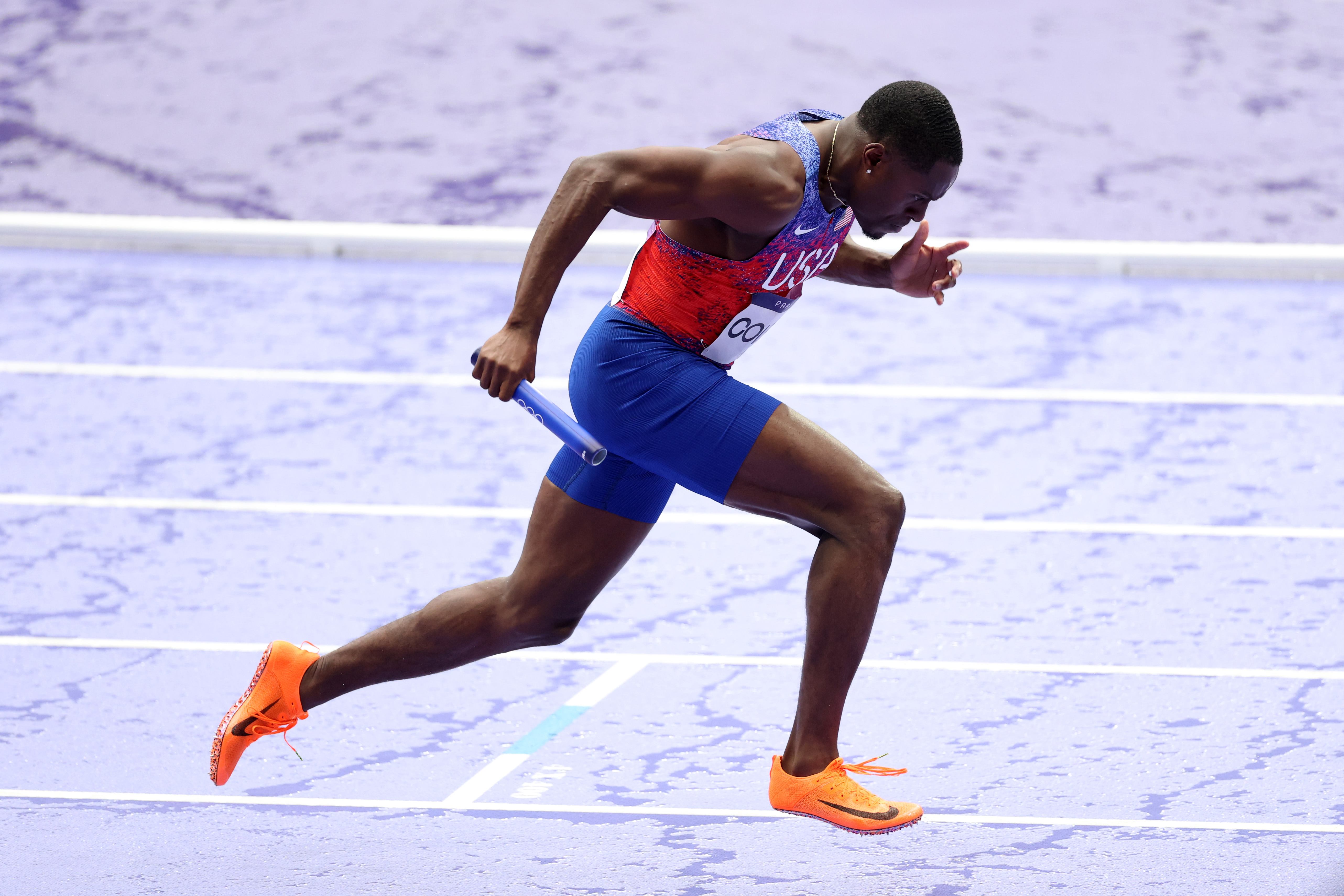 Christian Coleman competing in the Men's 4x100-meter Relay Final. | Source: Getty Images