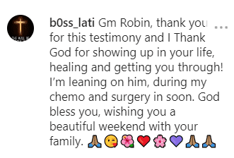 A fan's comment on Robin Robert's post | Instagram: @robinrobertsgma