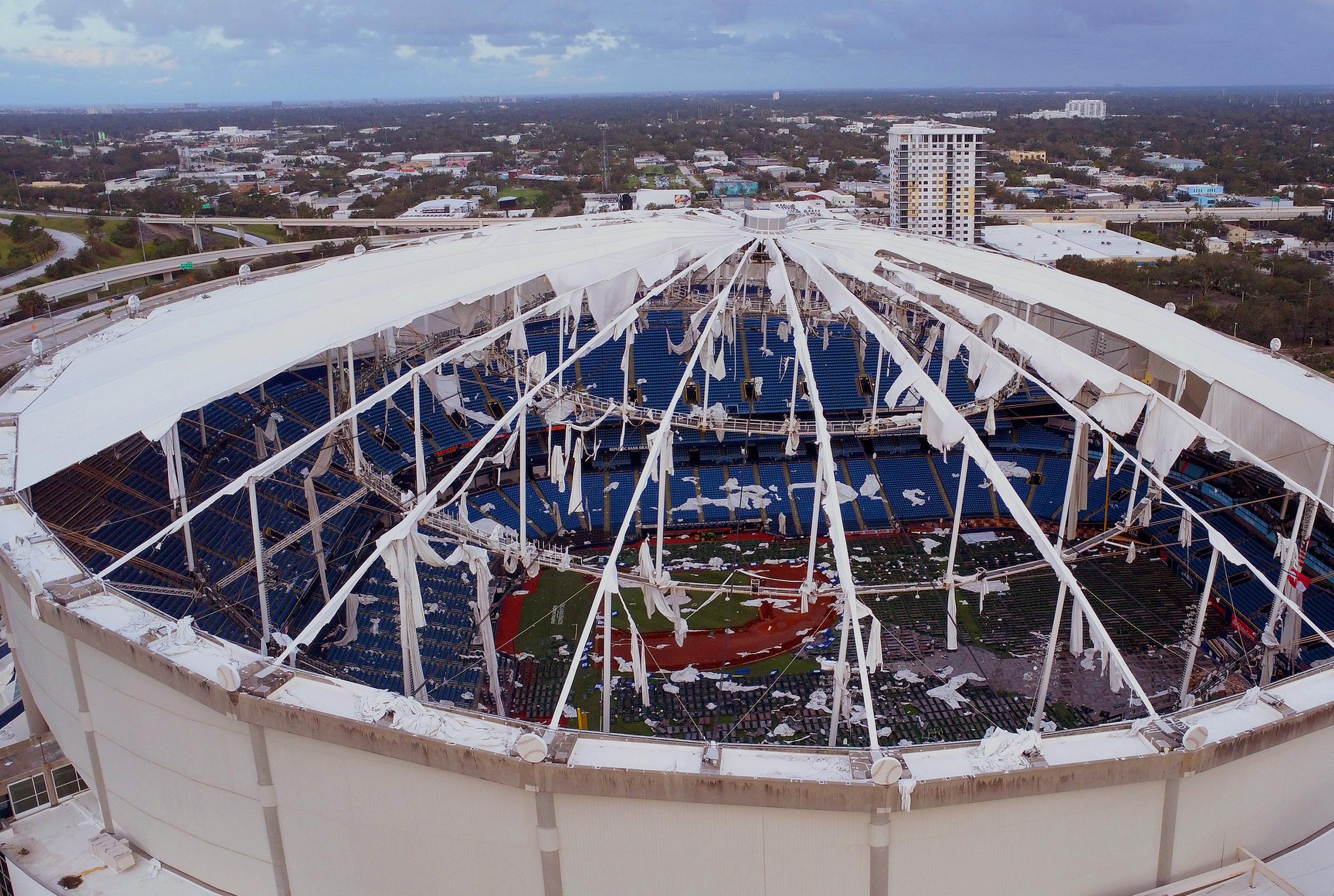 Hurricane Milton blew the roof off of Tropicana Field in Florida, on October 10, 2024 | Source: Getty Images