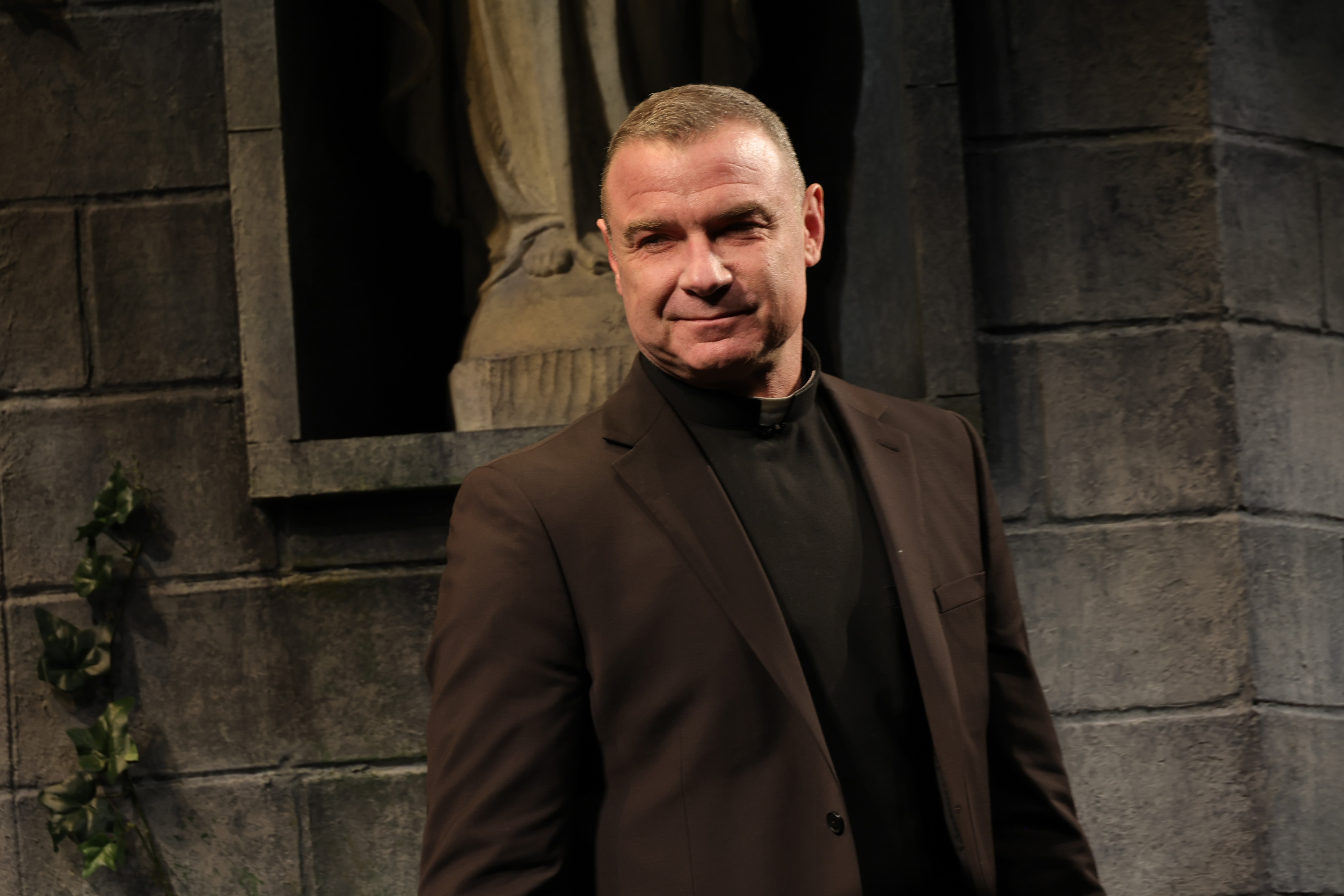 Liev Schreiber appears onstage at the "Doubt: A Parable" Broadway in New York City on February 29, 2024. | Source: Getty Images