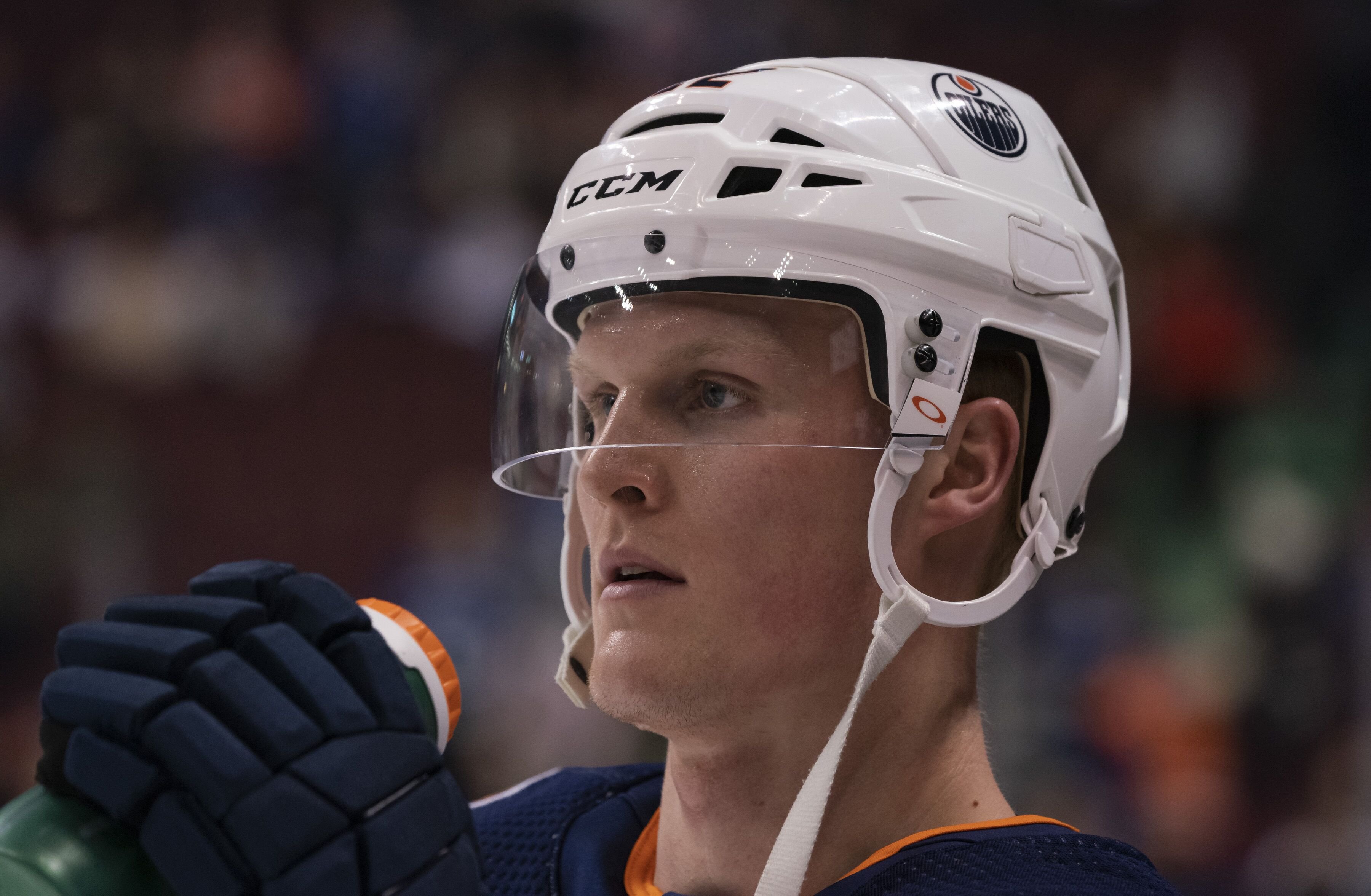 Colby Cave #12 of the Edmonton Oilers during the pre-game warm up prior to in NHL action against the Vancouver Canucks on January, 16, 2019 | Photo: Getty Images