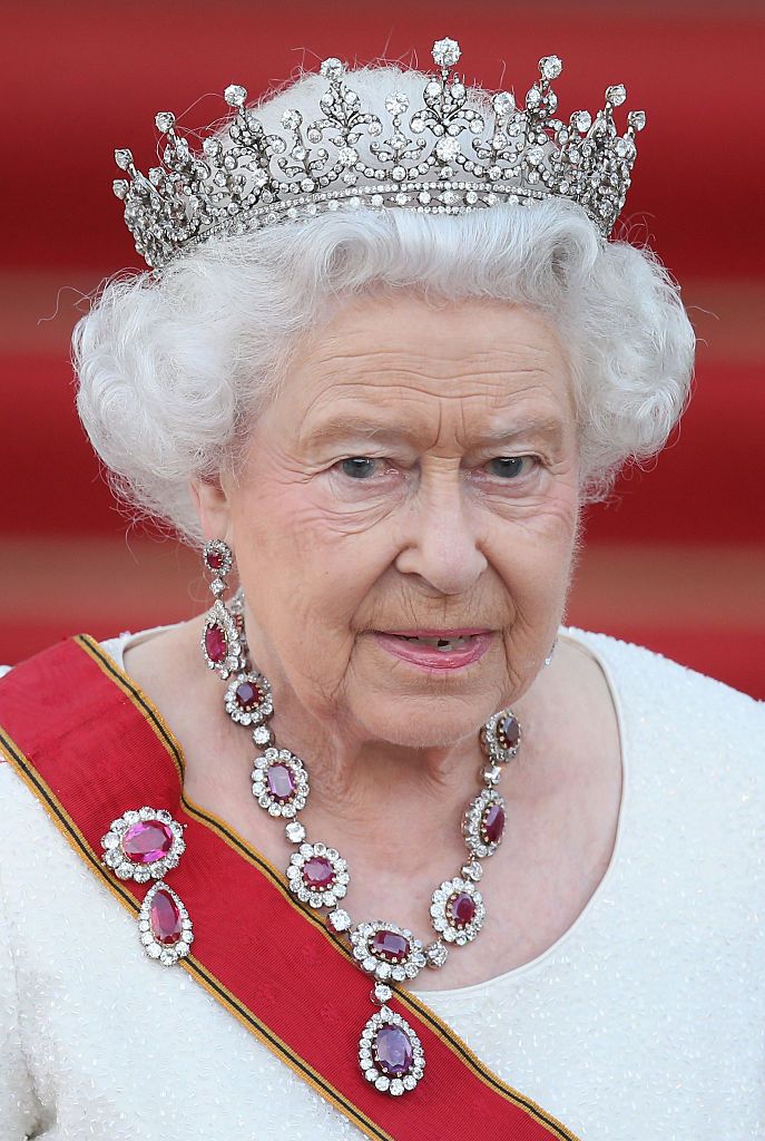 Queen Elizabeth II arrives for the state banquet at Schloss Bellevue palace on the second of the royal couple's four-day visit to Germany on June 24, 2015 in Berlin, Germany. | Getty Images.