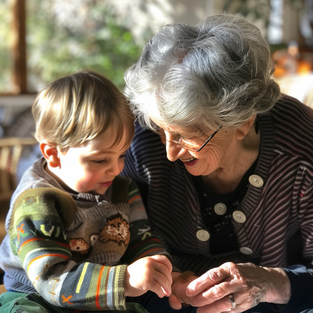 An older woman playing with a toddler | Source: Midjourney