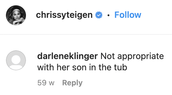 Chrissy Teigen'in Instagram hesabına yorum yapın, 2023 |  Kaynak: instagram.com/chrissyteigen