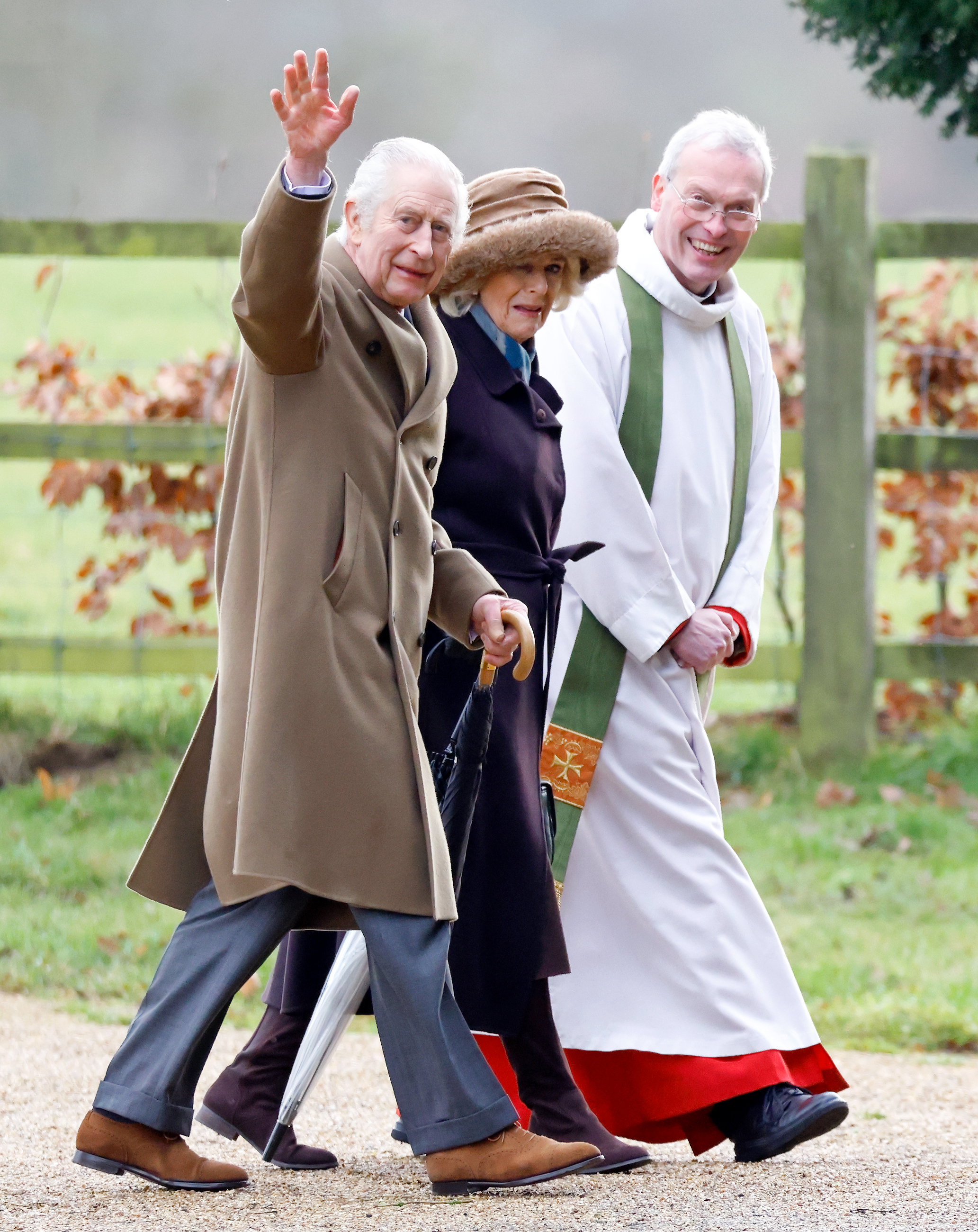 King Charles III, Queen Camilla and Reverend Canon Dr Paul Williams at Sunday church service at St Mary Magdalene Church in Sandringham, Norfolk on February 4, 2024 | Source: Getty Images