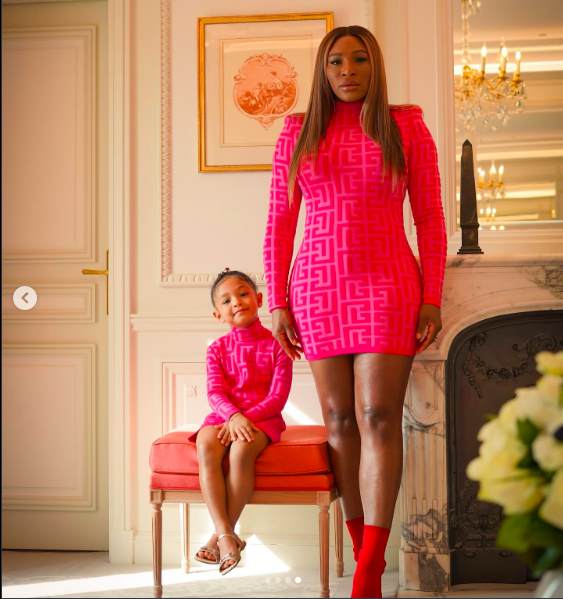 Olympia Ohanian and Serena Williams posing in matching outfits posted on April 4, 2022 | Source: Instagram/serenawilliams