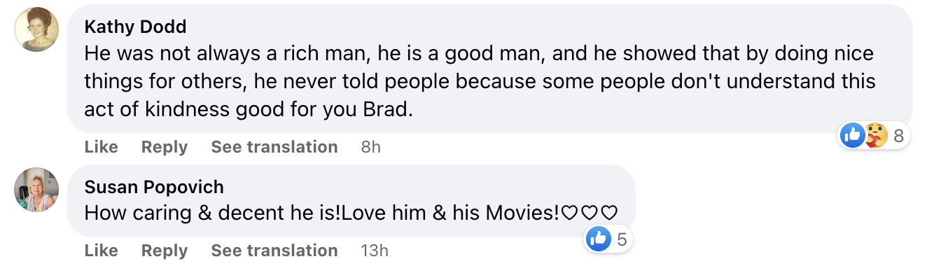 A comment left under an article about Brad Pitt in 2023 | Source: facebook.com/peoplemag/