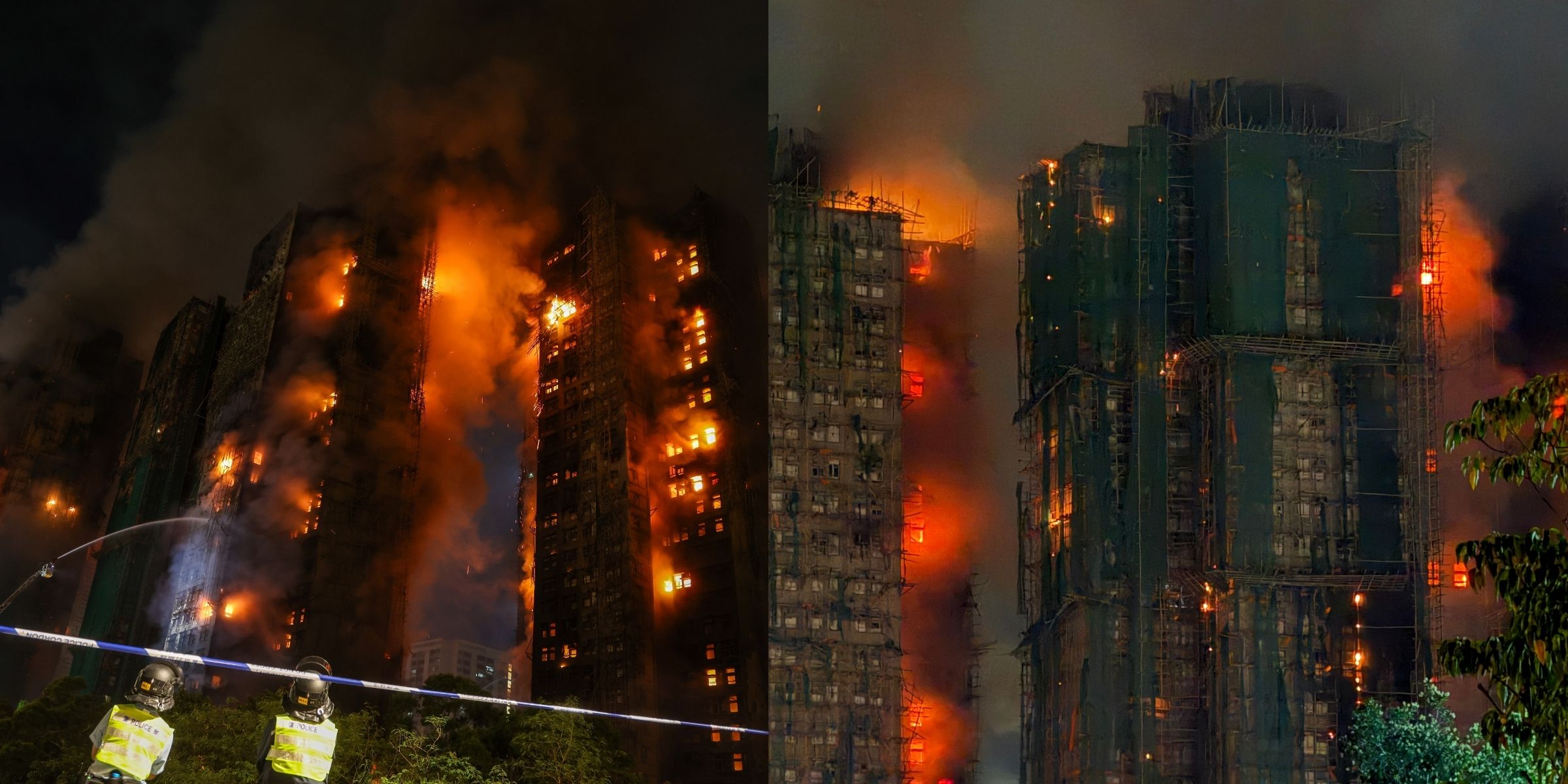 The burning high-rise residential buildings in Hong Kong | Source: Getty Images