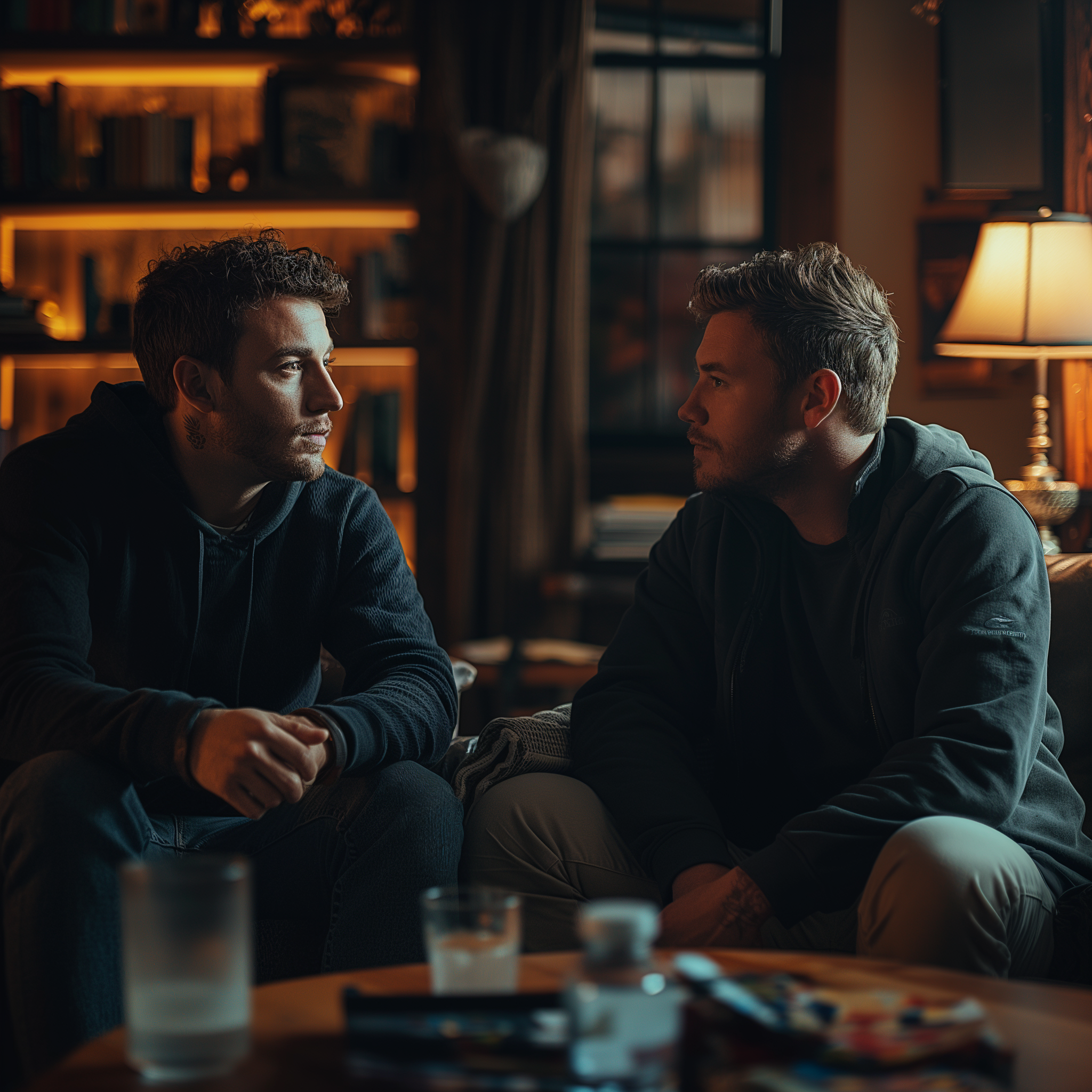 Two men chatting at home | Source: Midjourney