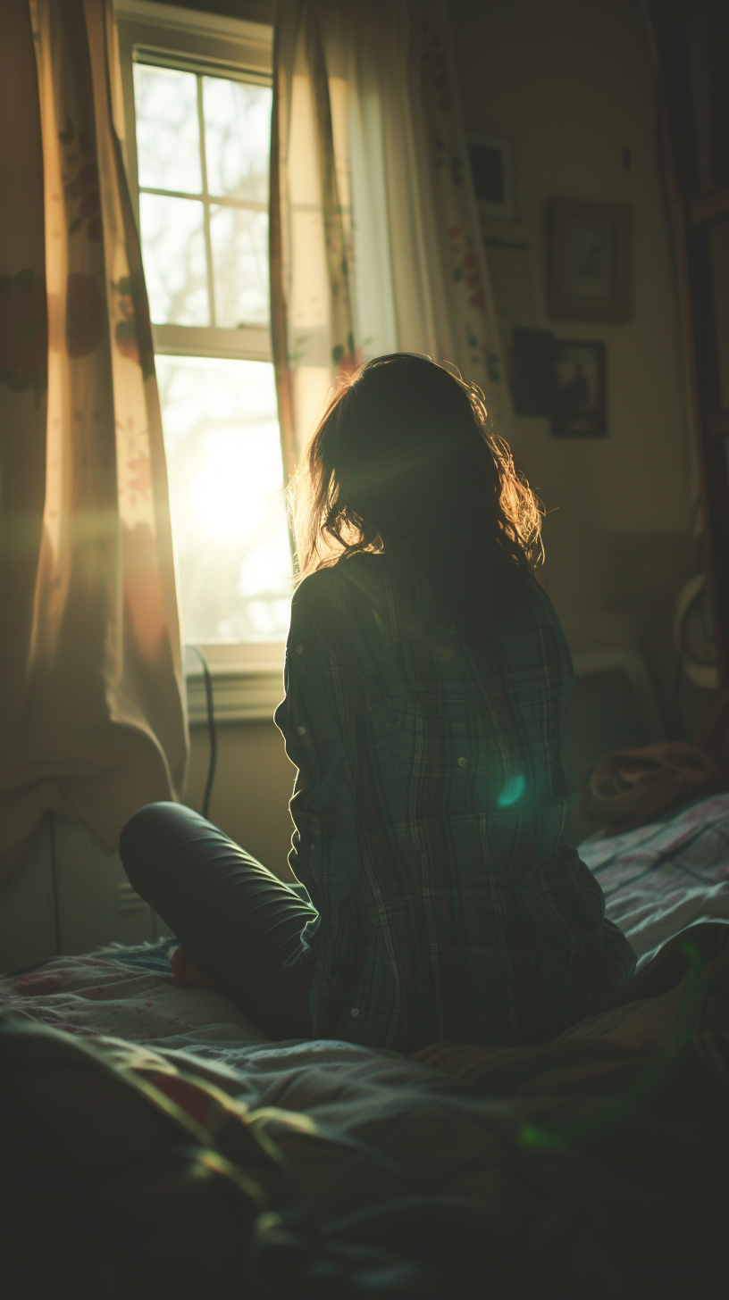 A woman sitting on a bed | Source: Midjourney