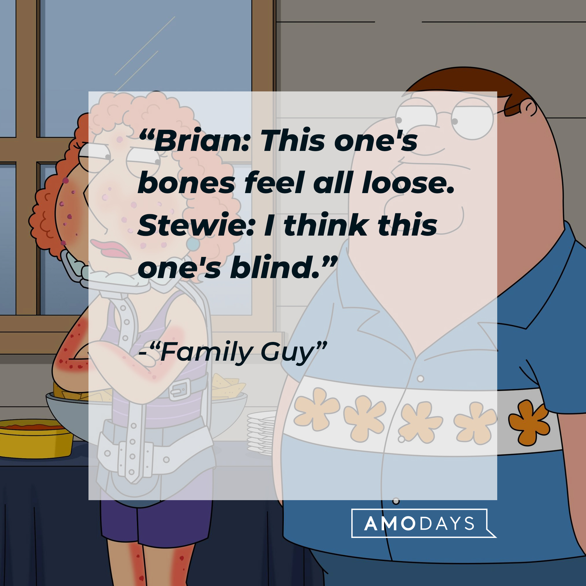 Peter and Lois Griffin with the dialogue: "Brian: This one's bones feel all loose. ; Stewie: I think this one's blind." | Source: Facebook.com/FamilyGuy