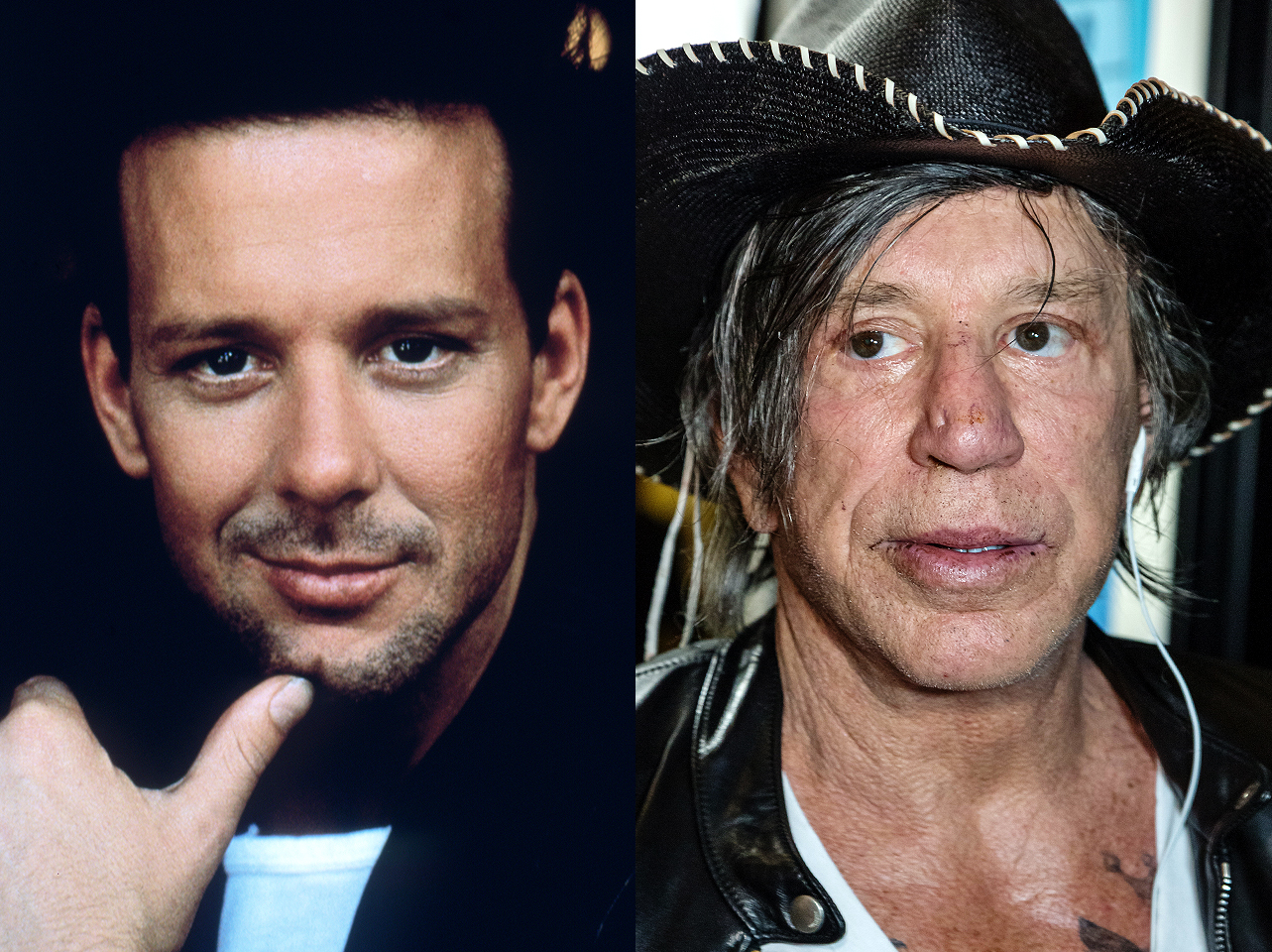 Mickey Rourke in his younger years and him now. | Source: Getty Images