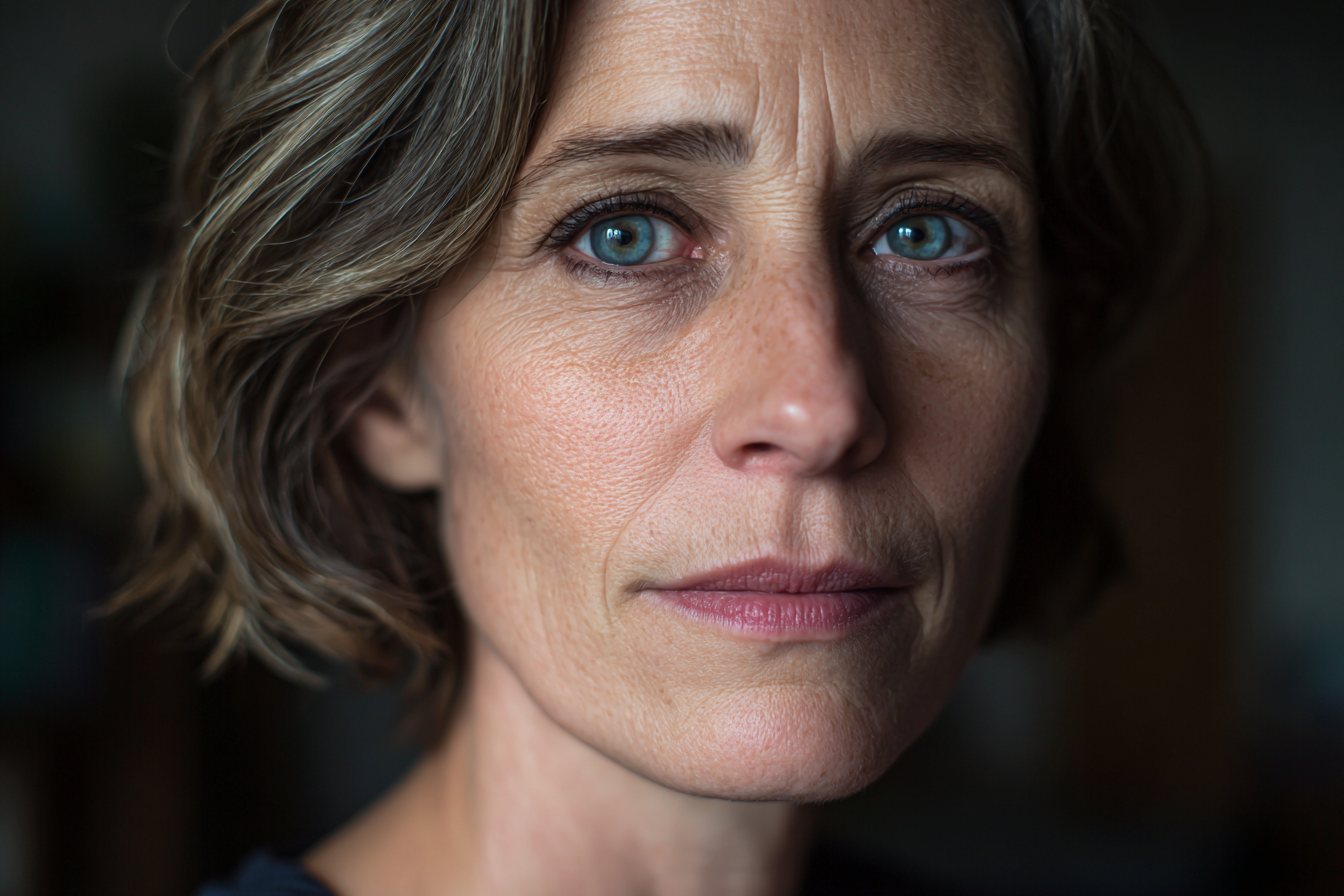 A woman looking straight ahead | Source: Midjourney