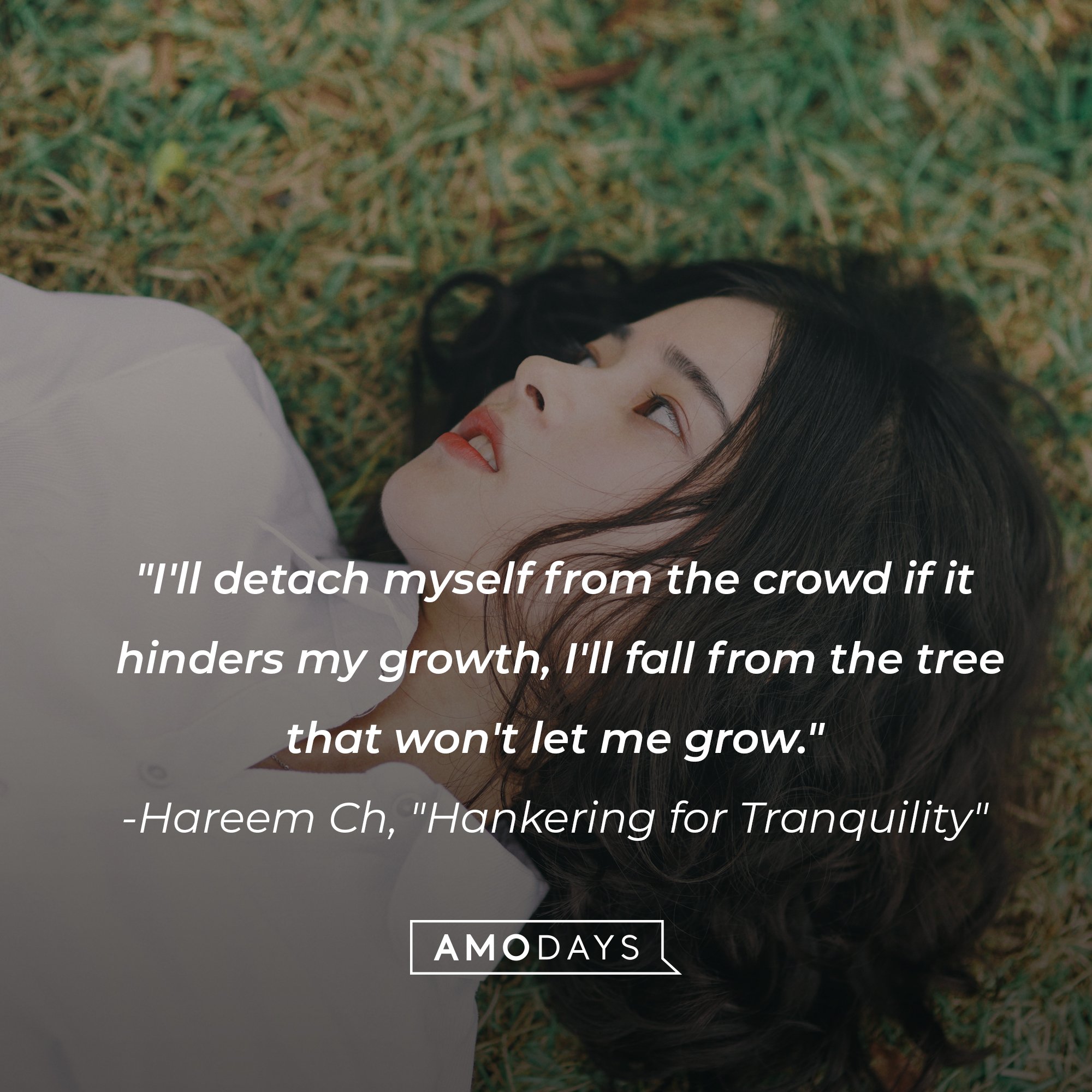 Hareem Ch's "Hankering for Tranquility" quote: "I'll detach myself from the crowd if it hinders my growth, I'll fall from the tree that won't let me grow." | Image: AmoDays
